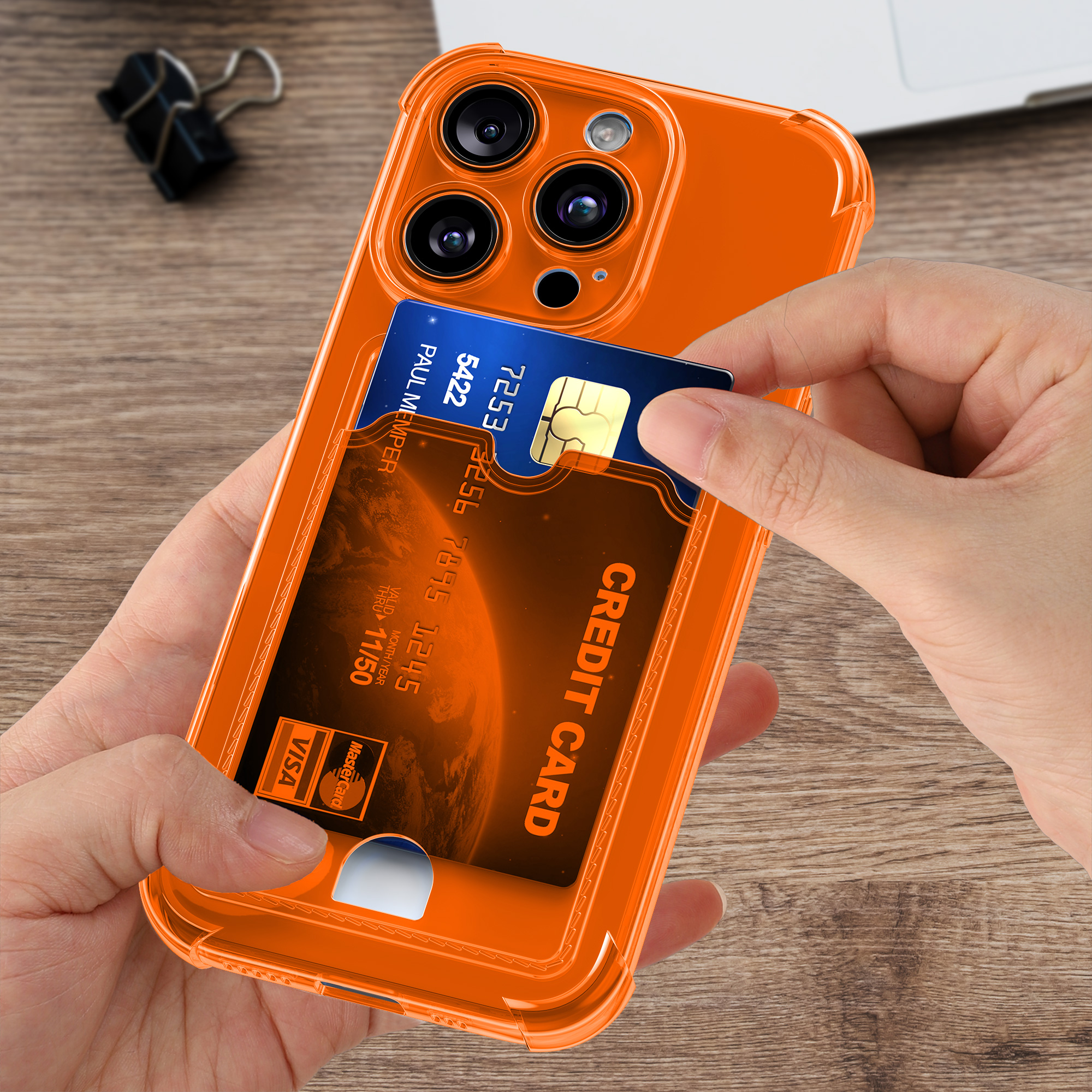 Kryt na mobil s přihrádkou na kartu Apple iPhone 16 Pro kwmobile - ovocně oranžová