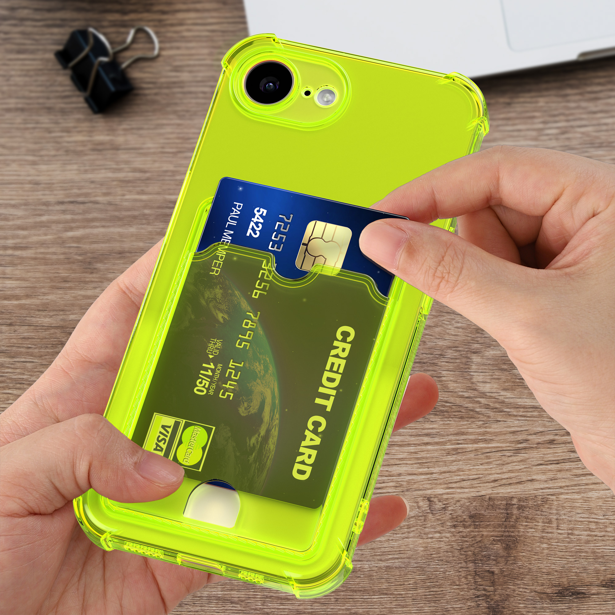 Kryt s držákem karty Kwmobile pro iPhone 17e / 16e - radiant yellow / transparent