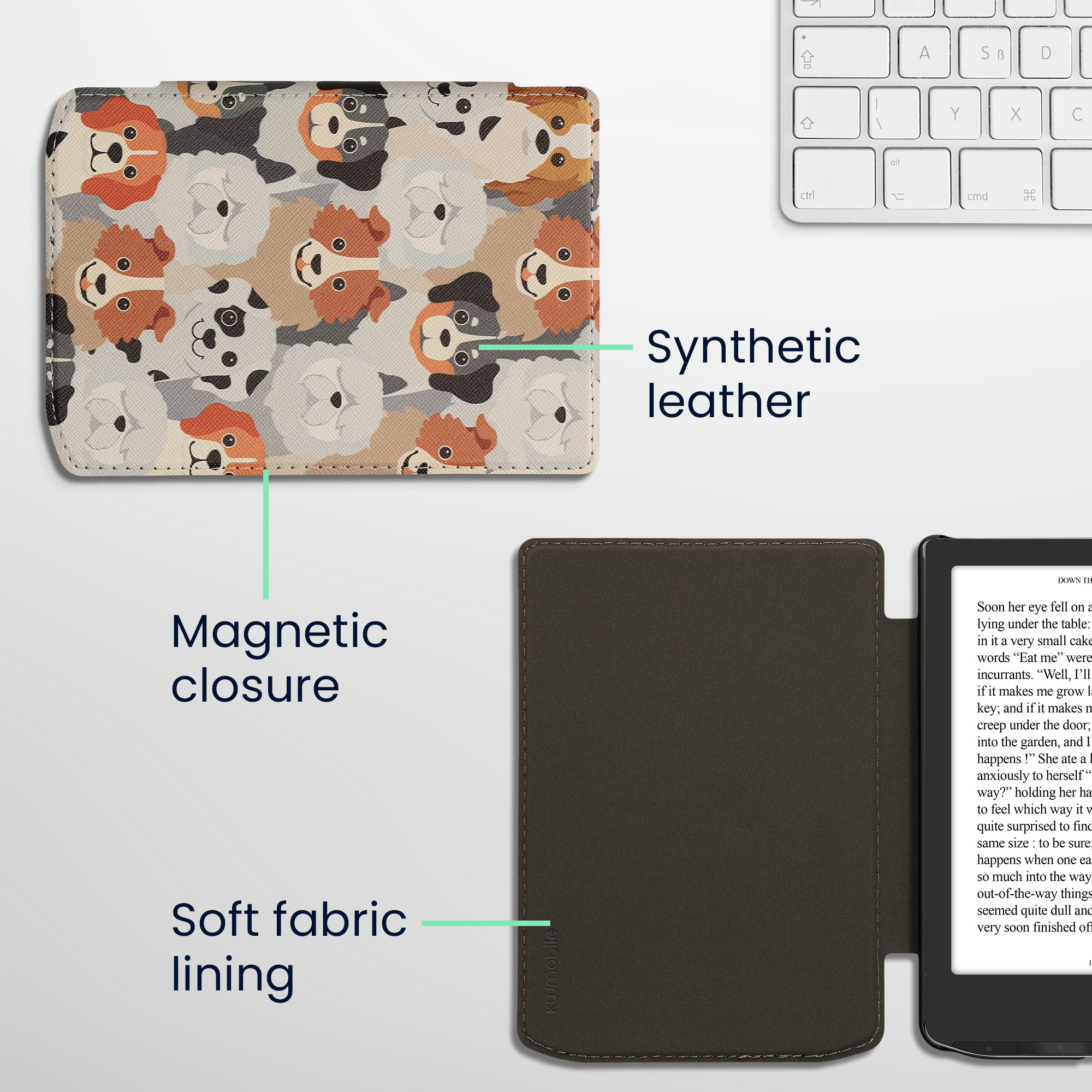 Obal pro Pocketbook Verse / Verse Lite / Verse Pro / Color / Vivlio Light/Light HD kwmobile - motiv psi s bílá / světle hnědá / šedá