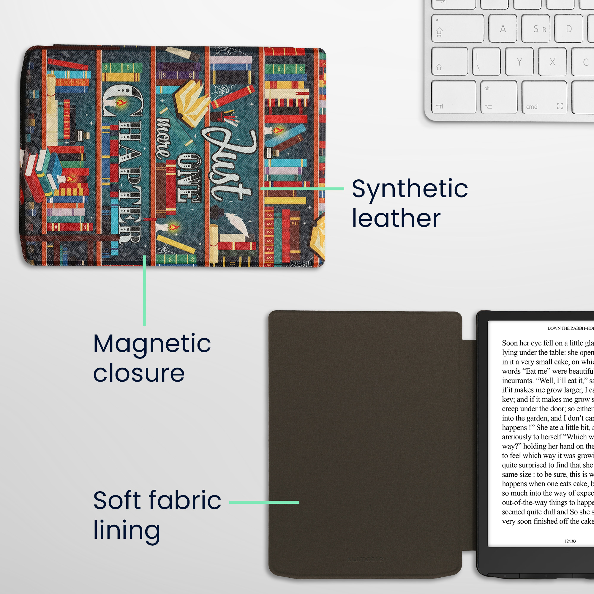 Pouzdro na čtečku kwmobile pro Pocketbook InkPad 4 / Color 3 / Color… - Library Motto Multicolor