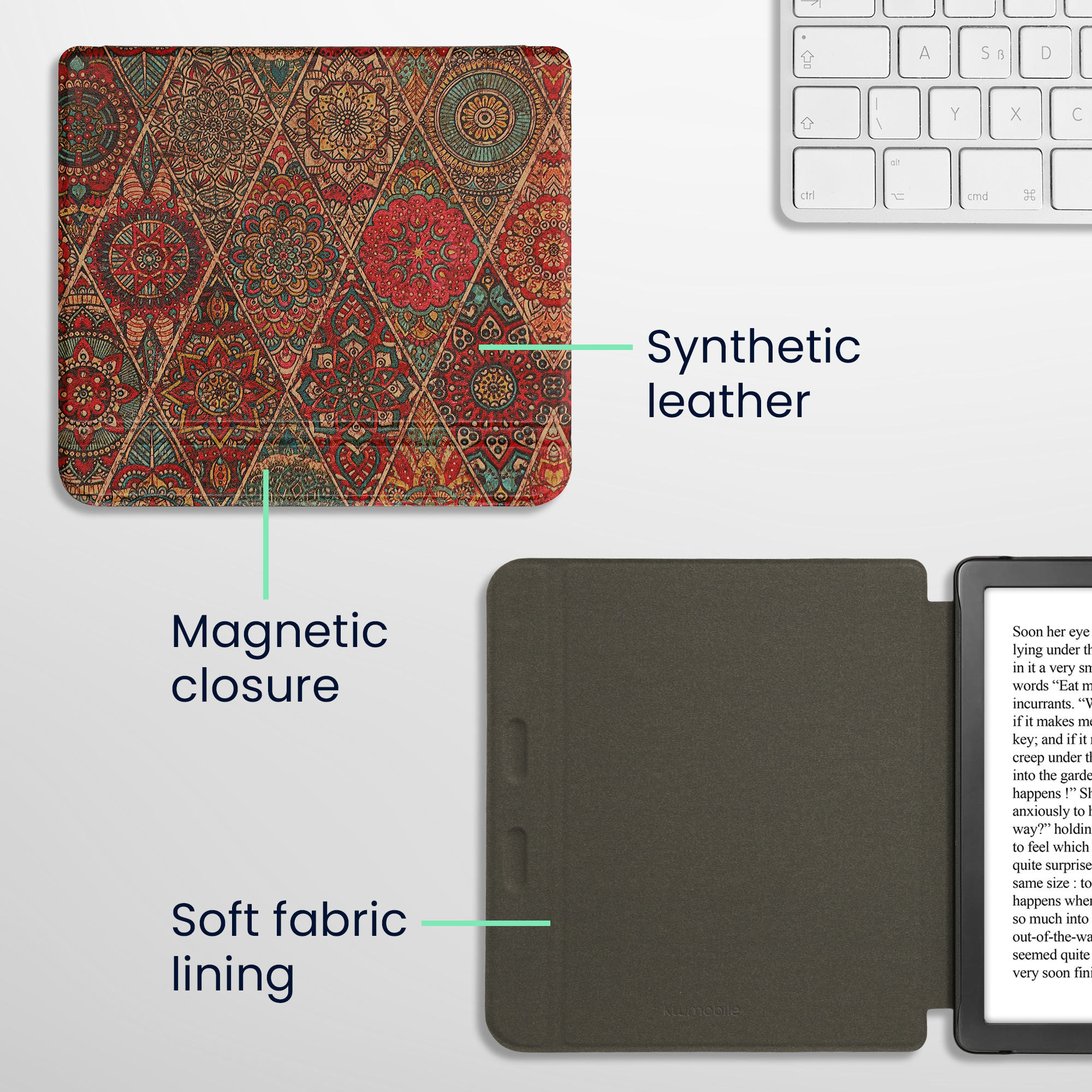 Obal pro Kobo Libra Colour kwmobile - motiv zlomky s tmavě růžová / červená / modrá
