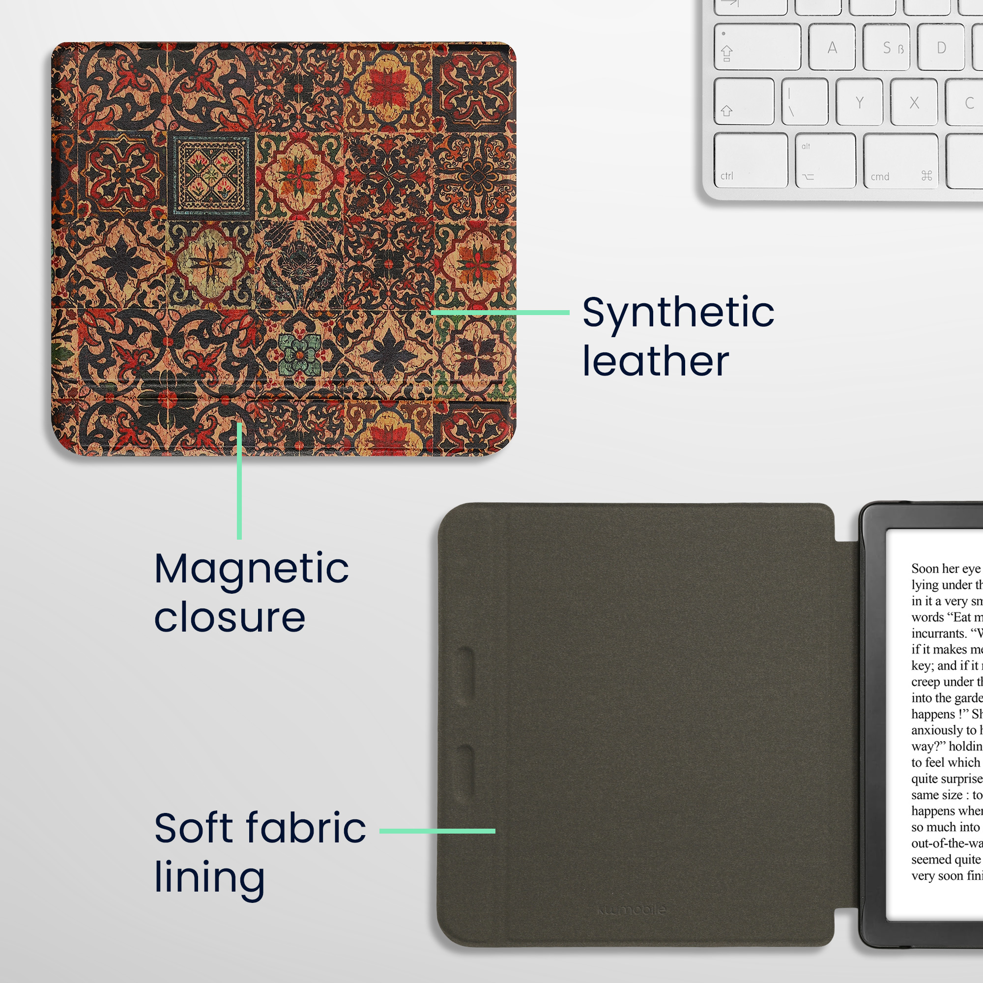 Obal pro Kobo Libra Colour kwmobile - vzor s hnědá / modrá / červená