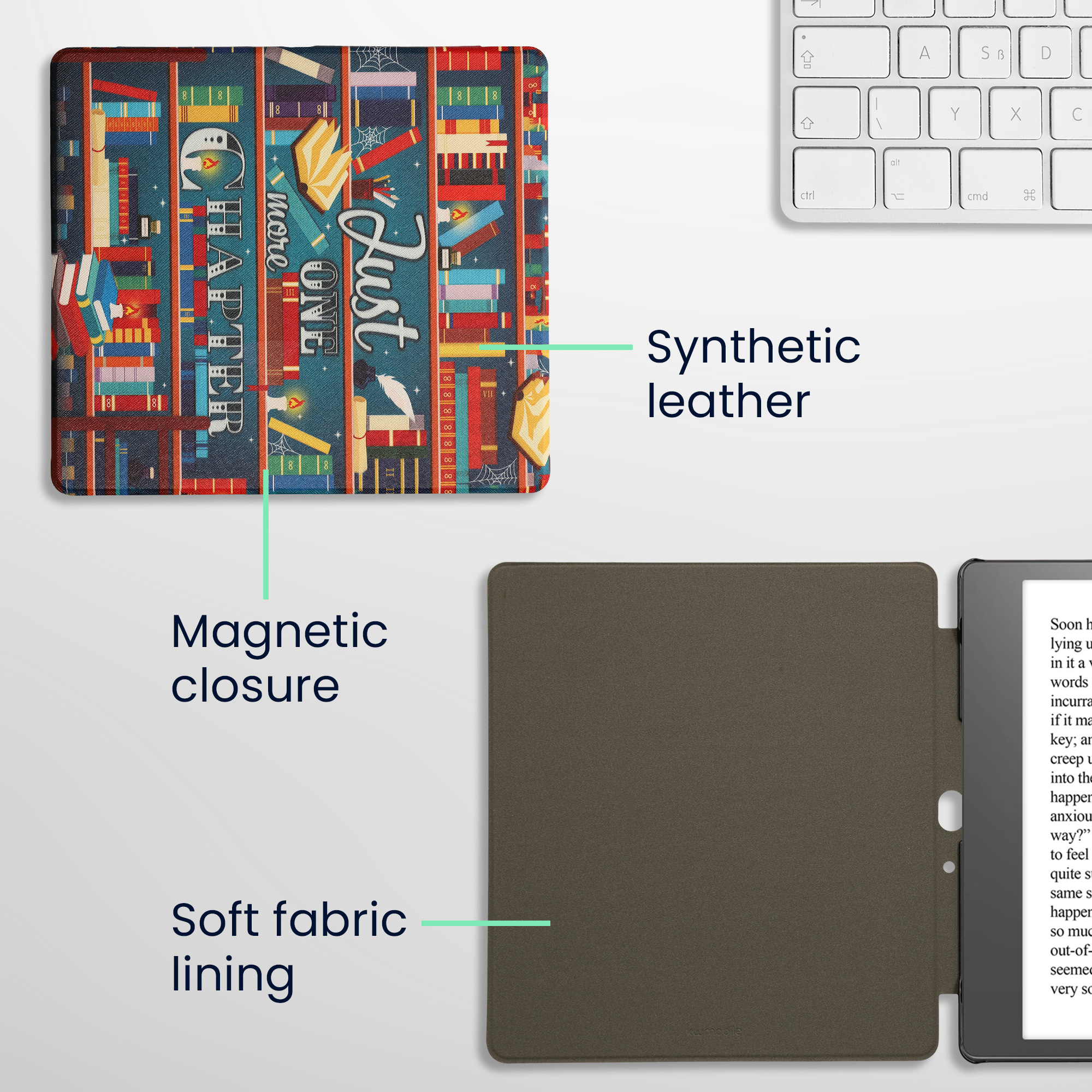 Pouzdro na čtečku kwmobile Kindle Scribe 2022/2024 - Library Motto - multicolor
