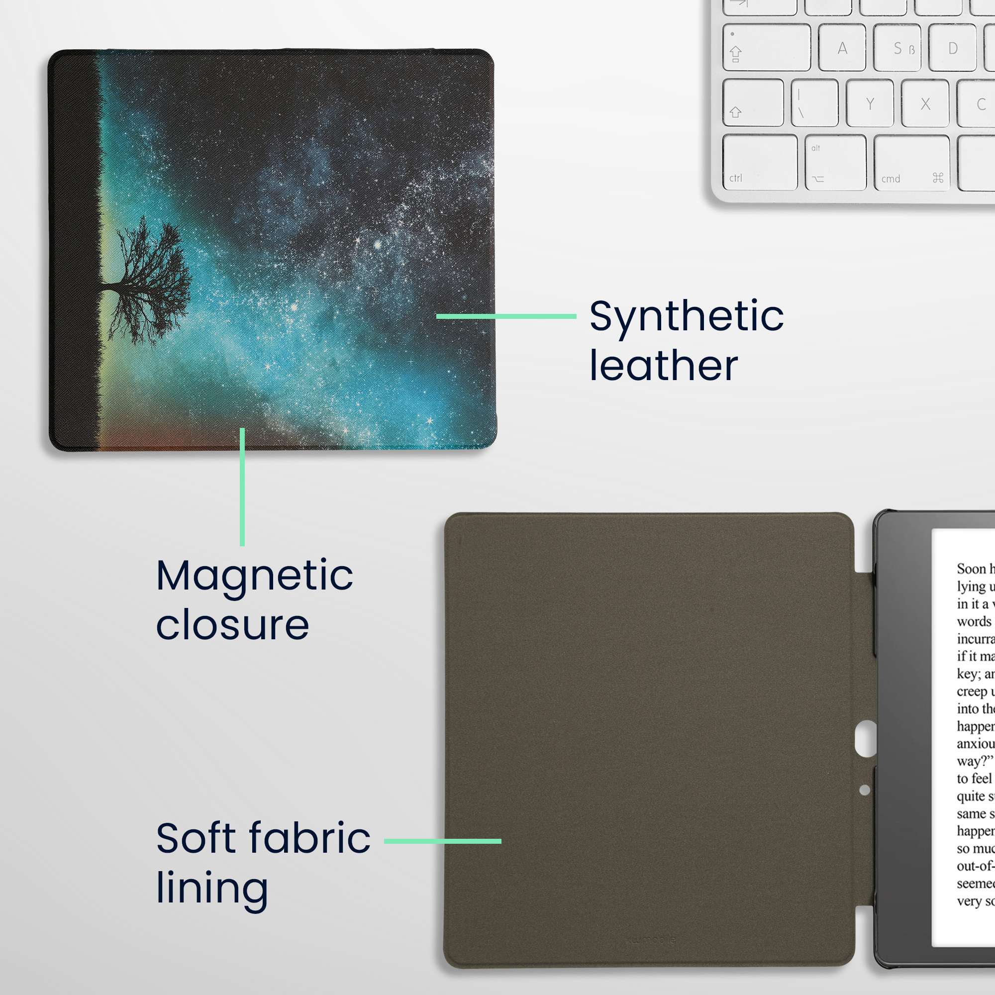 Pouzdro na čtečku kwmobile Kindle Scribe 2022/2024 - Cosmic Nature - modrá / šedá / černá