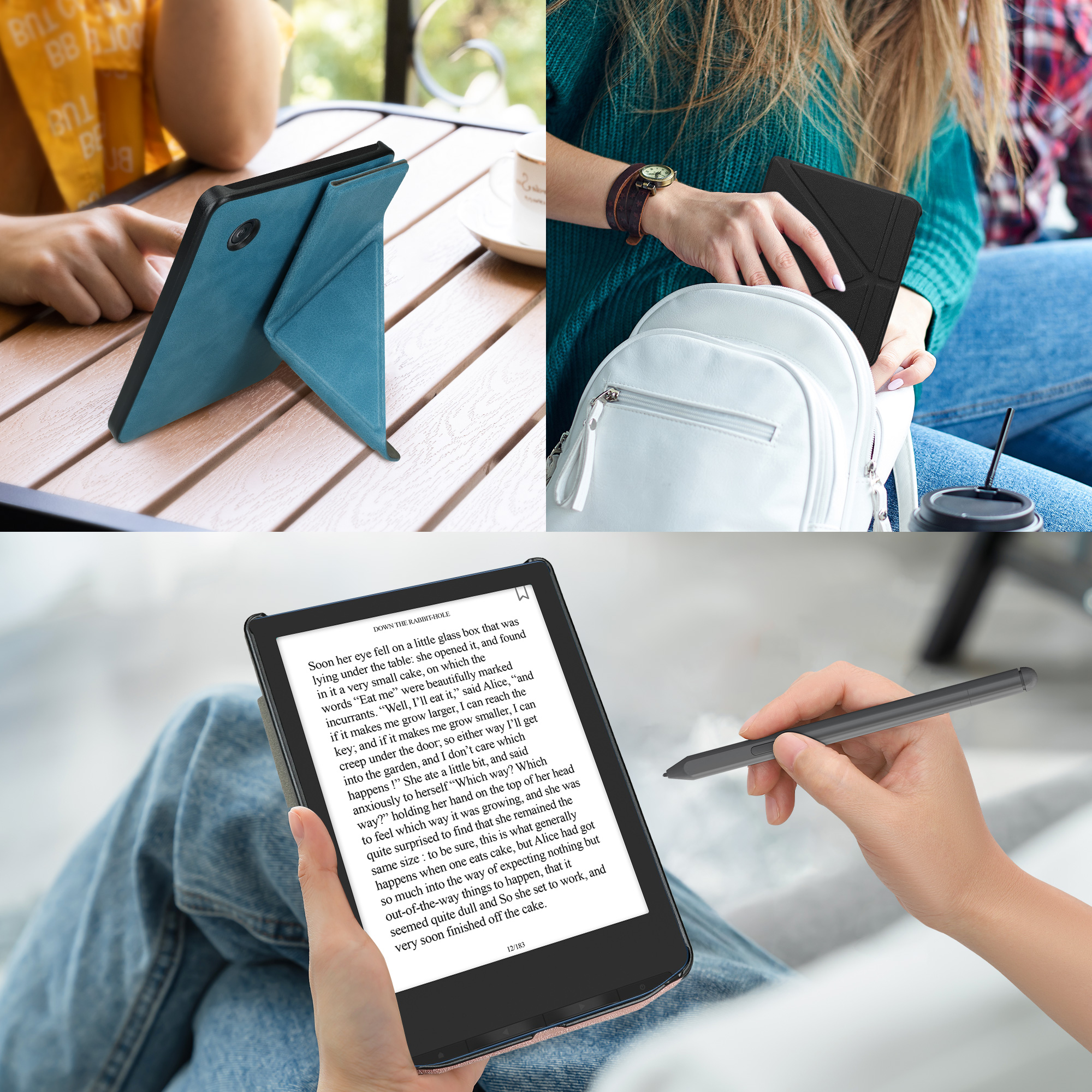 Obal pro Kobo Libra Colour kwmobile se stojánkem tenké z eko kůže - černá