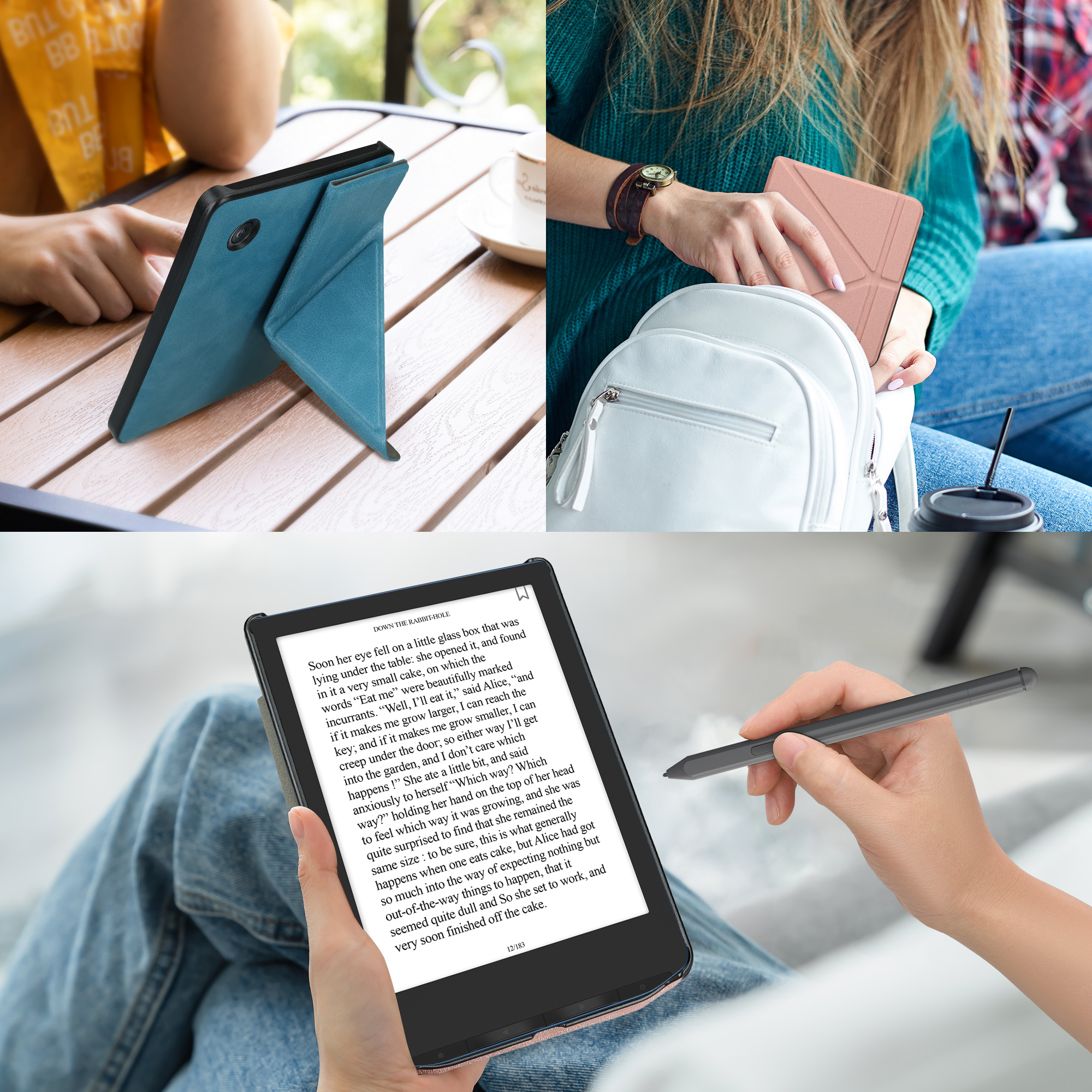 Obal pro Kobo Libra Colour kwmobile se stojánkem tenké z eko kůže - růžové zlato
