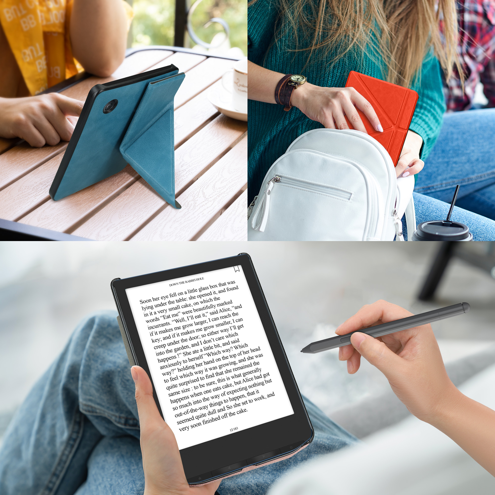 Obal pro Kobo Libra Colour kwmobile se stojánkem tenké z eko kůže - oranžová