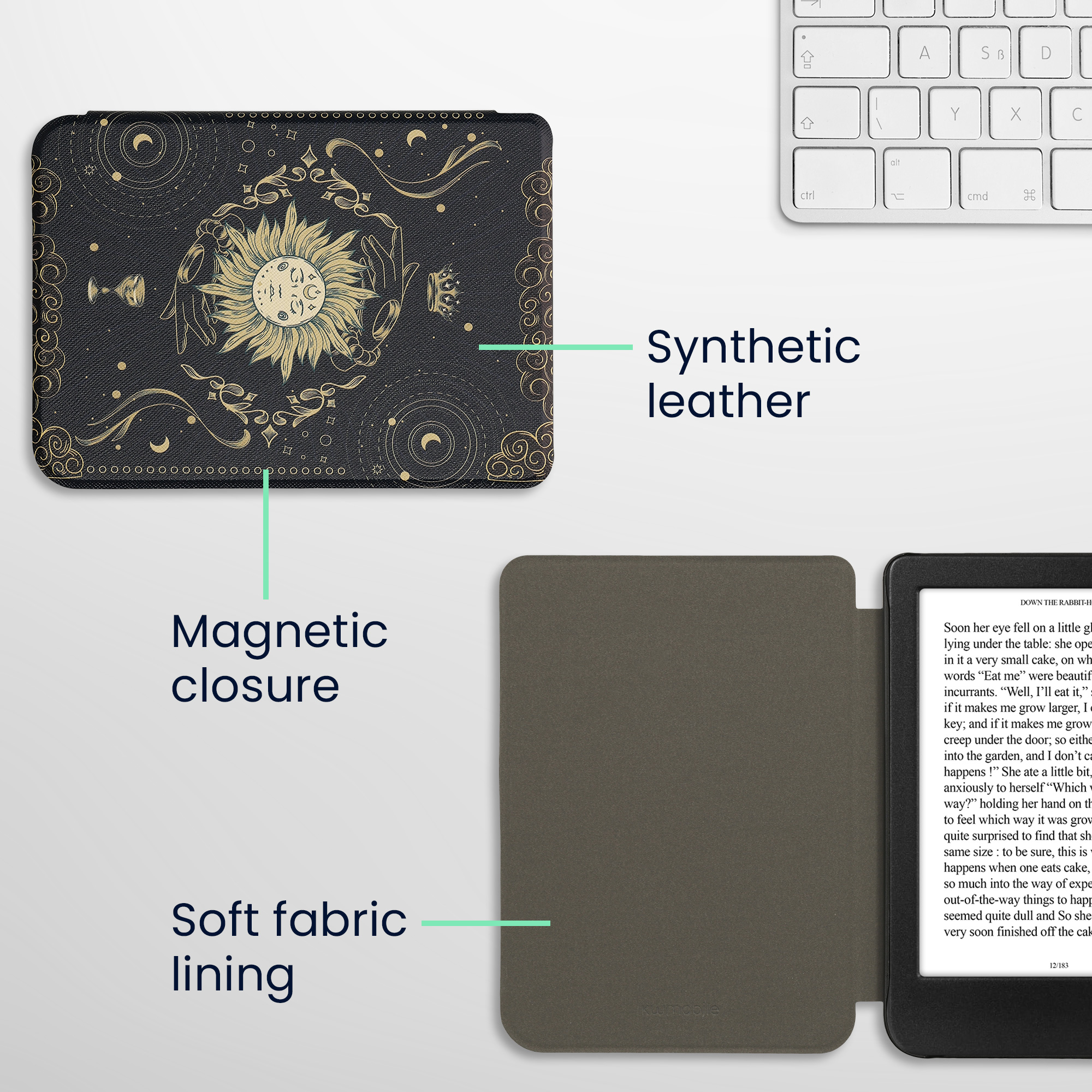 Flip pouzdro na čtečku s magnetem Kobo Clara BW/Colour Tarot Card tmavě modro-žluto-černé