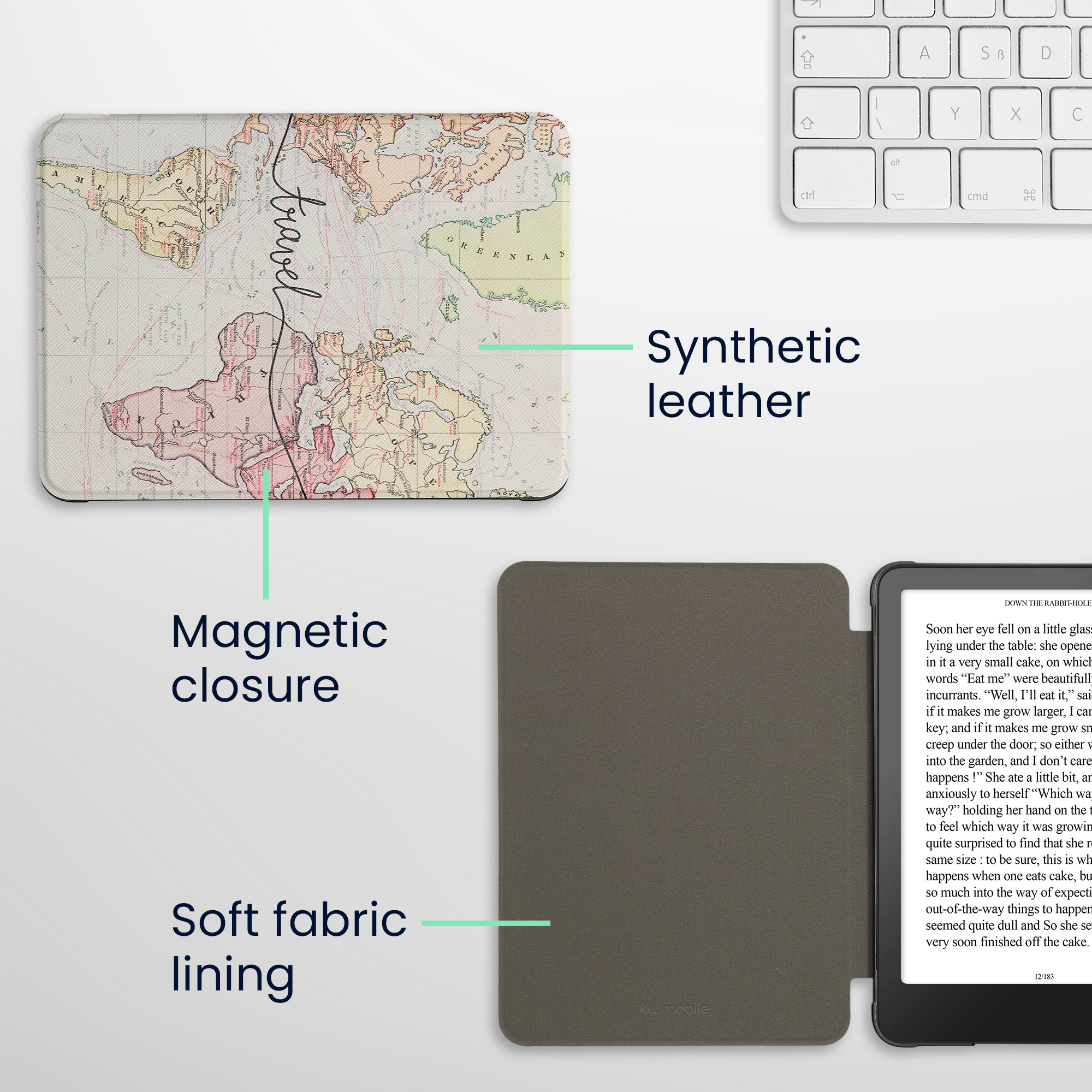Pouzdro na čtečku kwmobile Kindle Paperwhite 2024 / Colorsoft - Travel - černá / multicolor