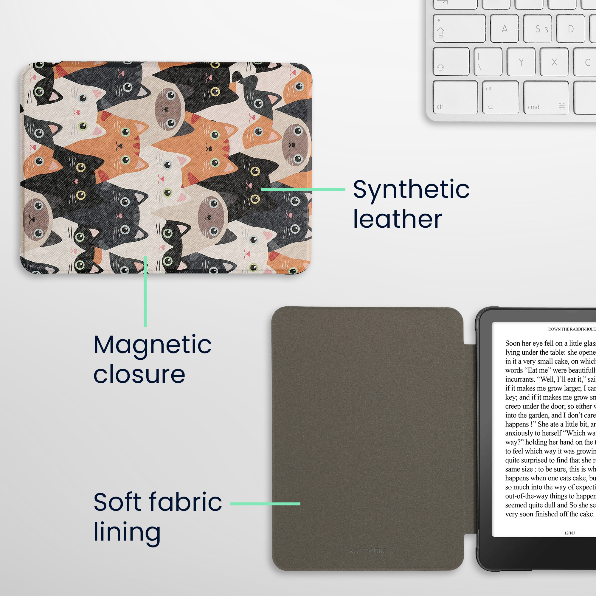 Pouzdro na čtečku kwmobile pro Amazon Kindle Paperwhite (2024)/Colorsoft - motiv kočky oranžová / černá / bílá