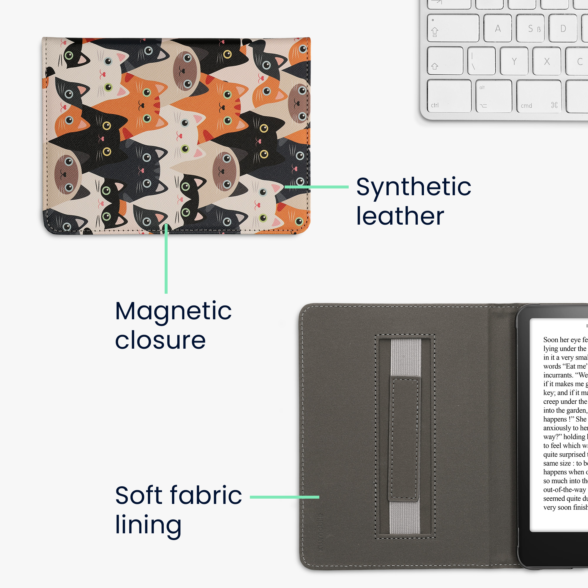 Pouzdro na čtečku kwmobile pro Amazon Kindle Paperwhite (2024)/Colorsoft - motiv kočky oranžová / černá / bílá
