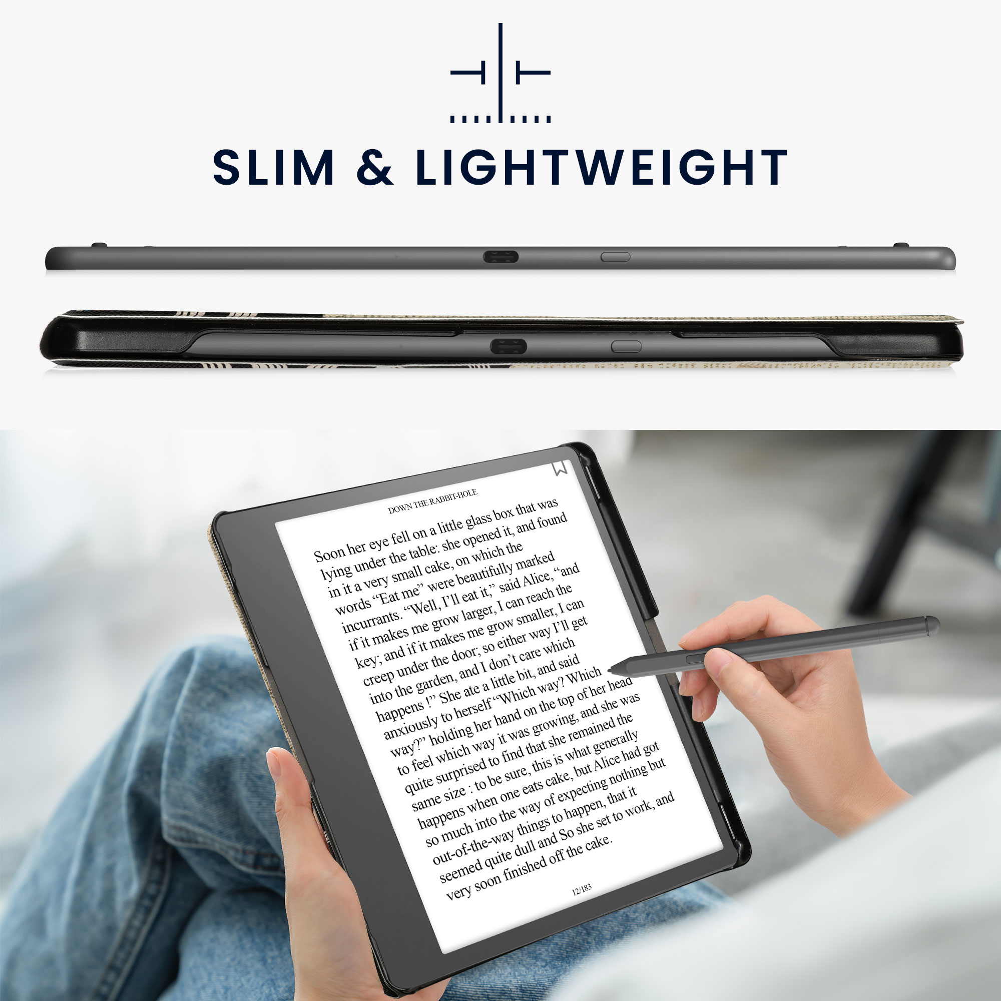 Obal pro Amazon Kindle Scribe (2022/2024) kwmobile se stojánkem z eko kůže - motiv dívka s knihami