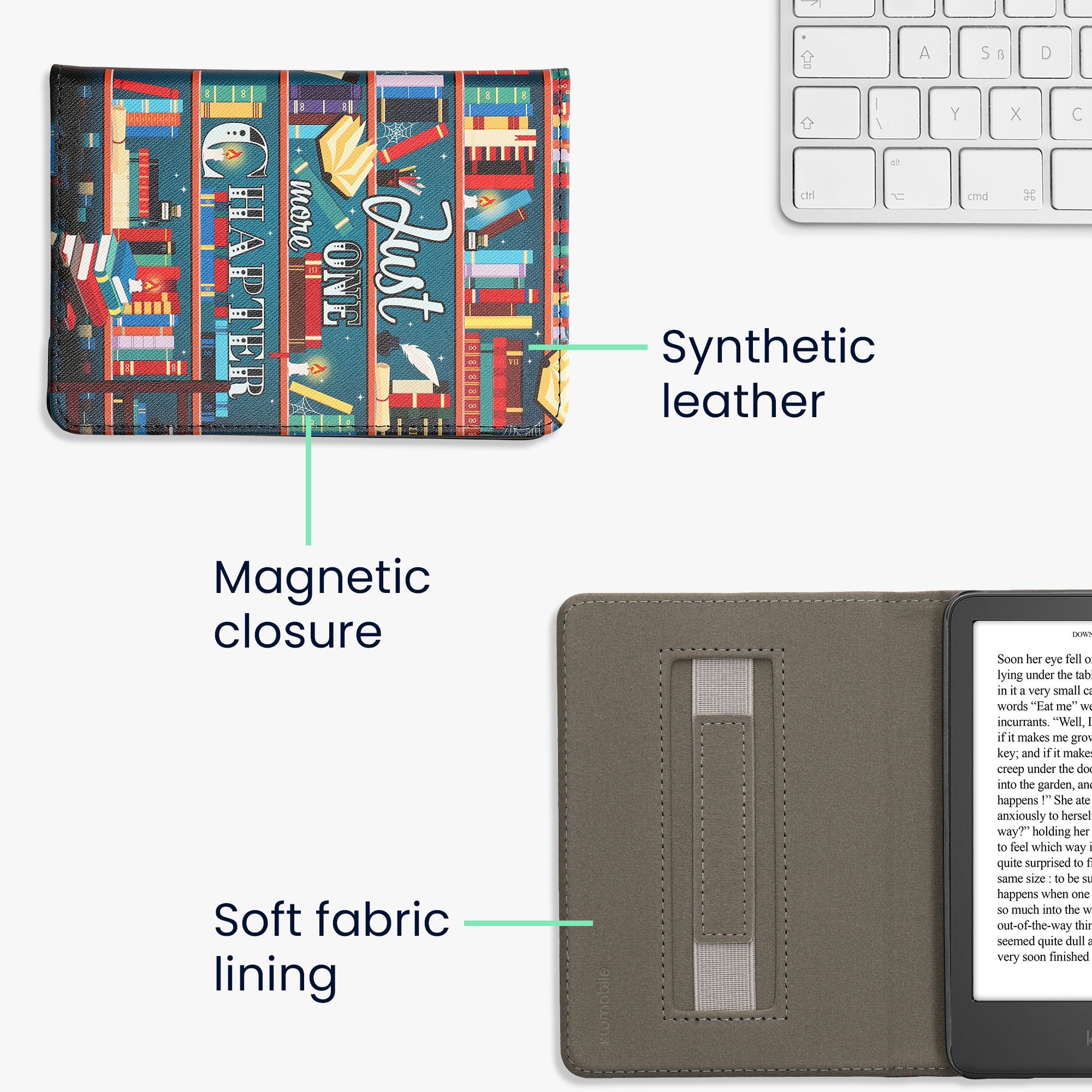 Obal pro Amazon Kindle (2022/2024) kwmobile s poutkem - motiv knihovní motto s více barev