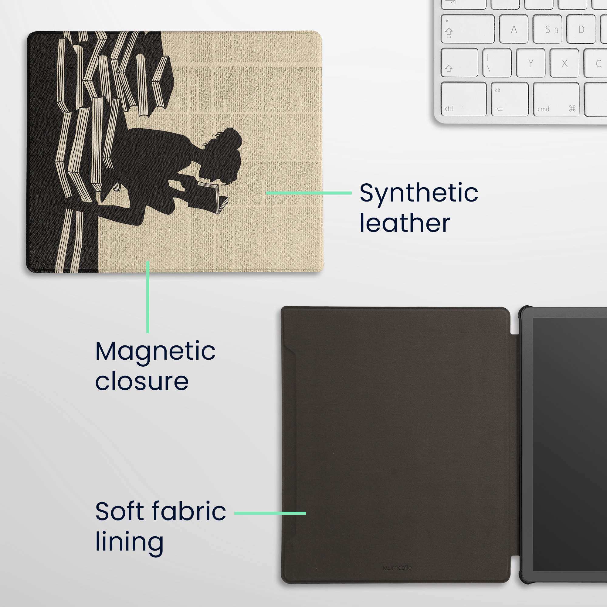 Obal pro Amazon Kindle Scribe 11" (2025) kwmobile - motiv dívka s knihami s černá / béžová