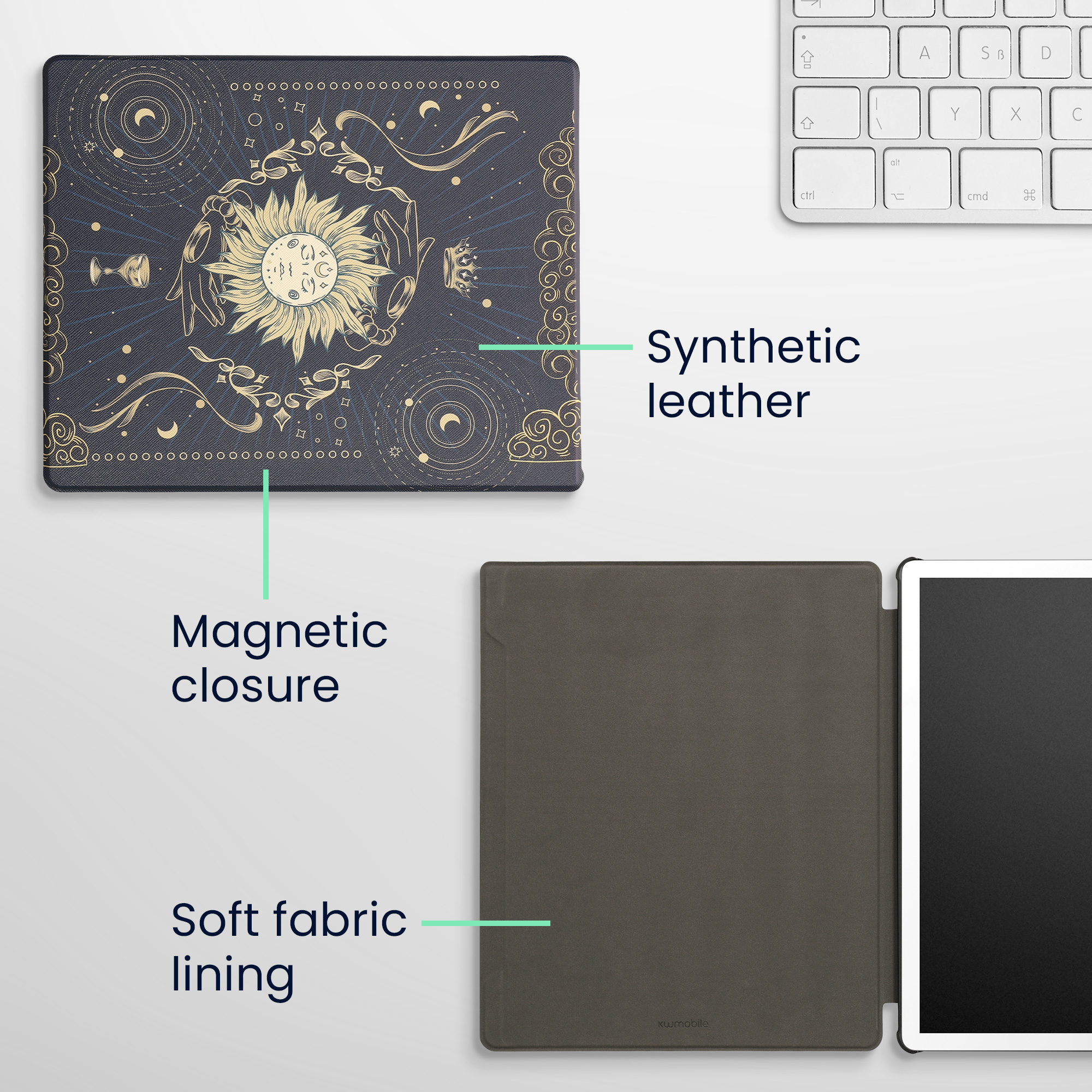 Obal pro Amazon Kindle Scribe 11" (2025) kwmobile - motiv tarotová karta s tmavě modrá / žlutá / černá