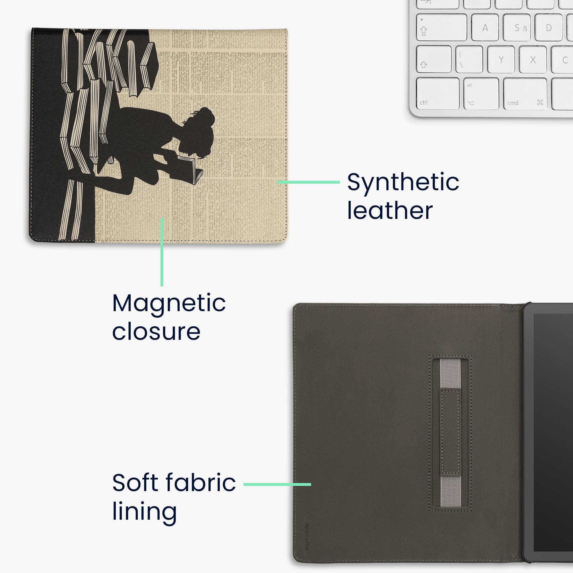 Obal pro Amazon Kindle Scribe 11" (2025) kwmobile s poutkem - motiv dívka s knihami s černá / béžová