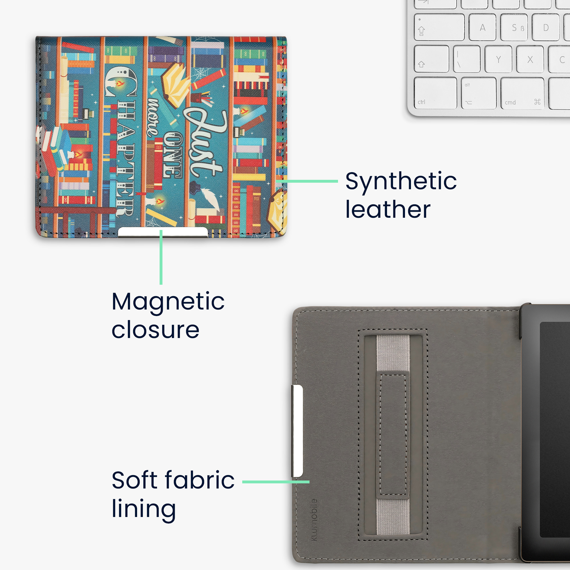 Obal pro Kobo Aura Edition 1 kwmobile s poutkem - motiv knihovní motto s více barev