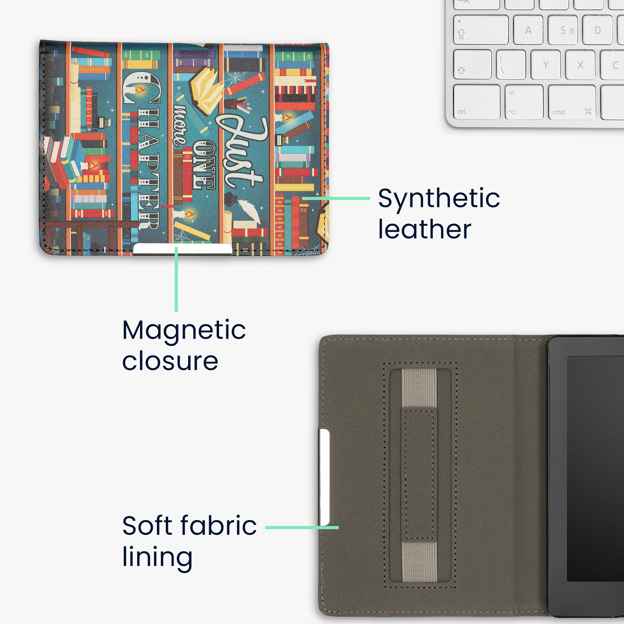Obal pro Kobo Aura Edition 2 kwmobile s poutkem - motiv knihovní motto s více barev