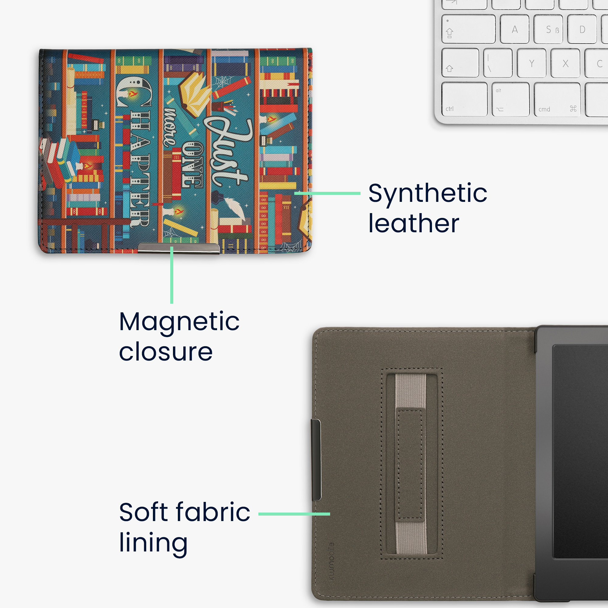 Obal pro Kobo Aura H2O Edition 1 kwmobile s poutkem - motiv knihovní motto s více barev