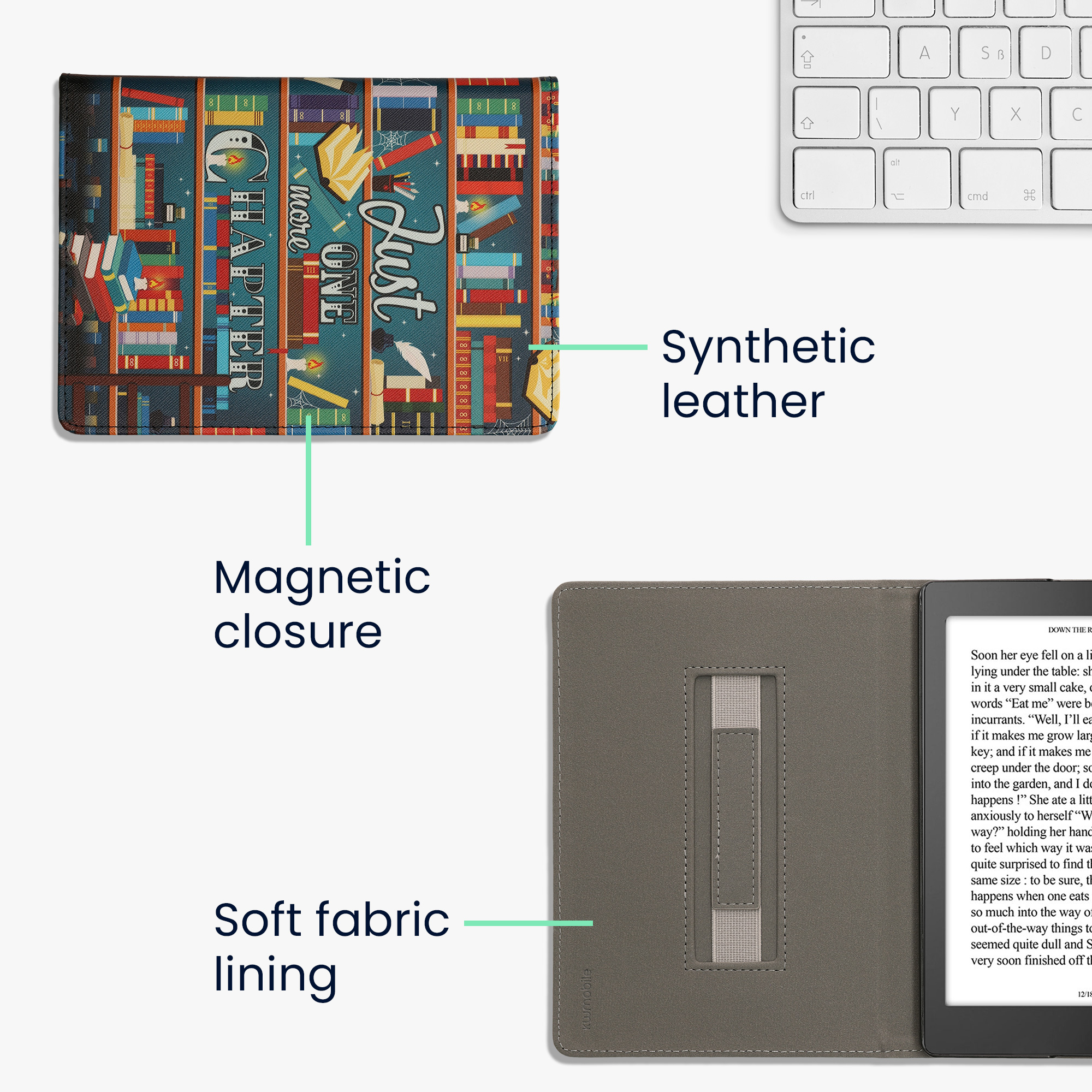 Obal pro Kobo Aura ONE kwmobile s poutkem - motiv knihovní motto s více barev
