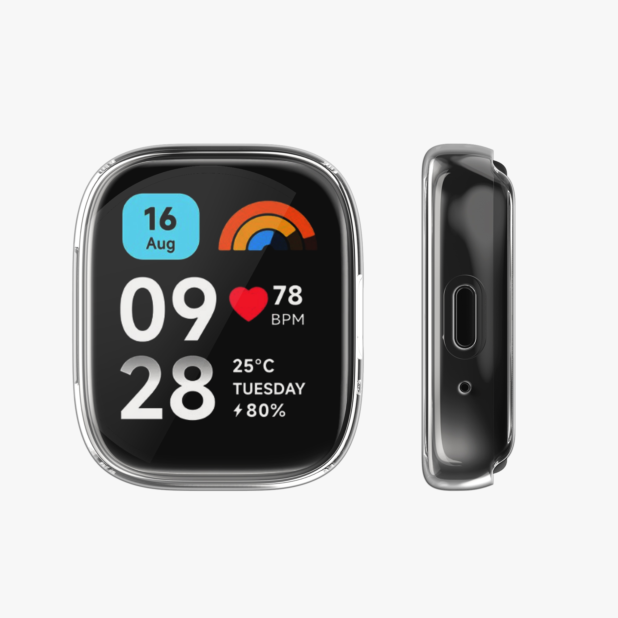 kwmobile ochranný kryt na chytré hodinky Redmi Watch 3 Active - transparentní / černá