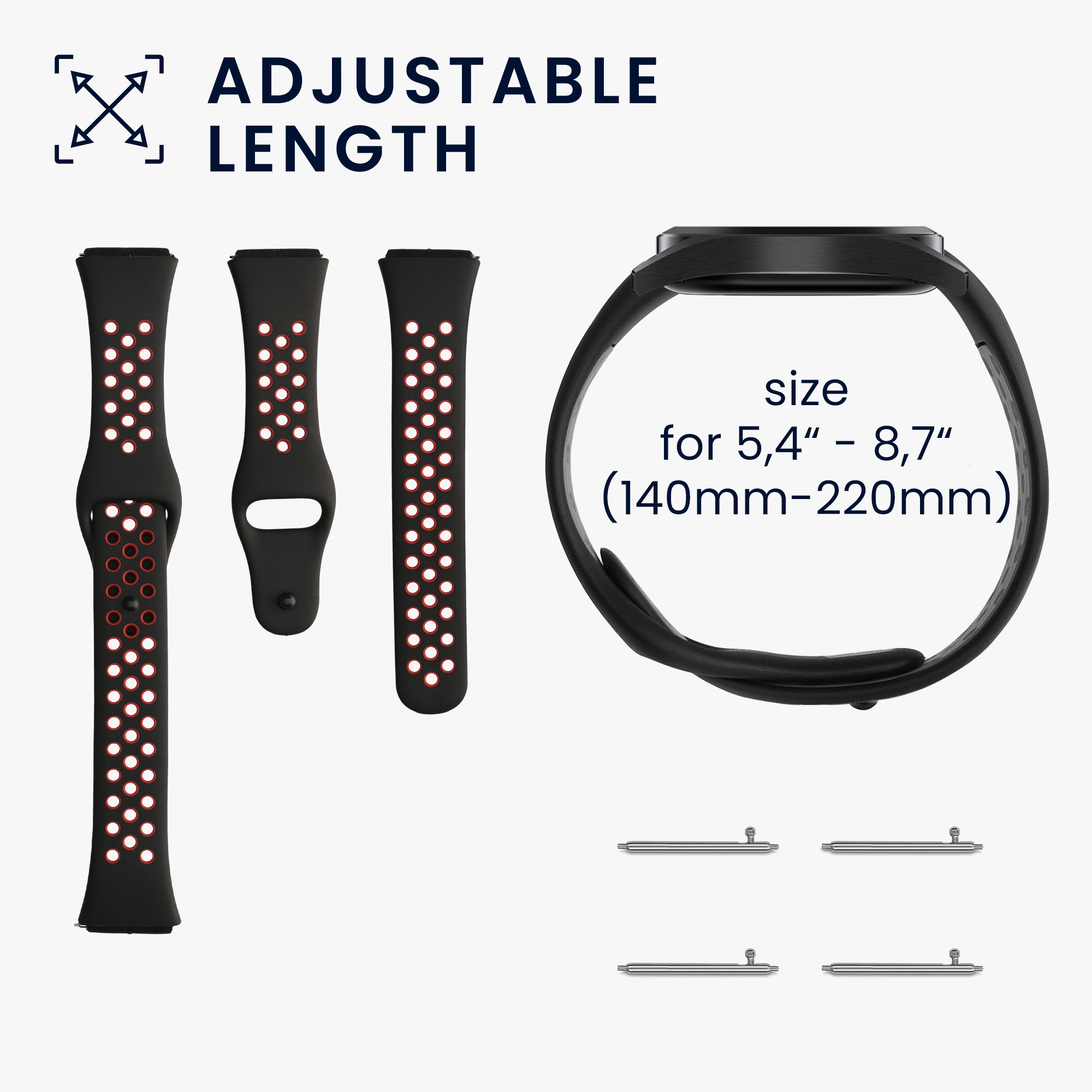 kwmobile řemínek k hodinkám Redmi Watch 3 Active - černá / šedá / černá / červená