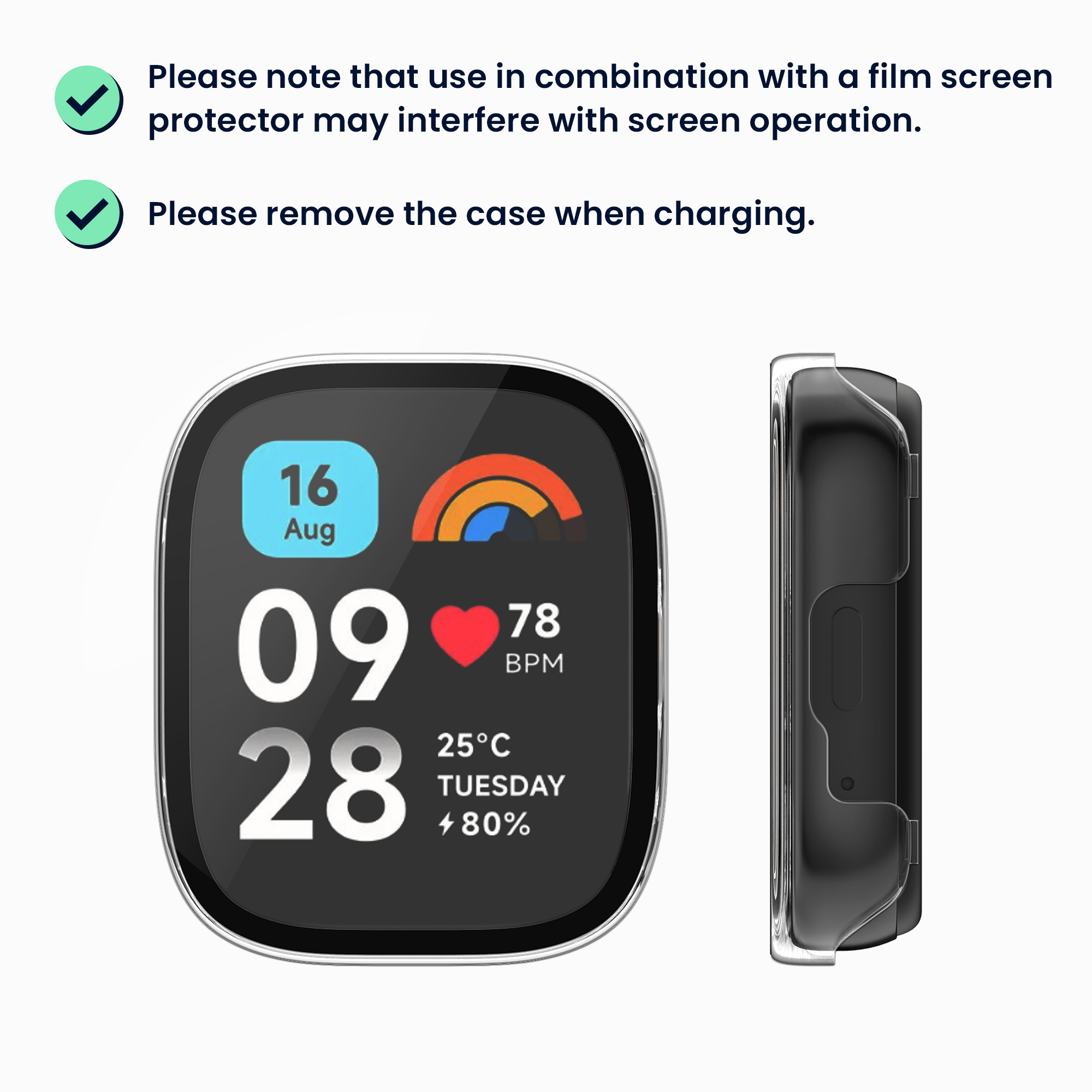 Kryt s tvrzeným sklem pro Xiaomi Redmi Watch 3 Active / Redmi Watch 3 Lite, 2 ks kwmobile ‑ čirá / černá