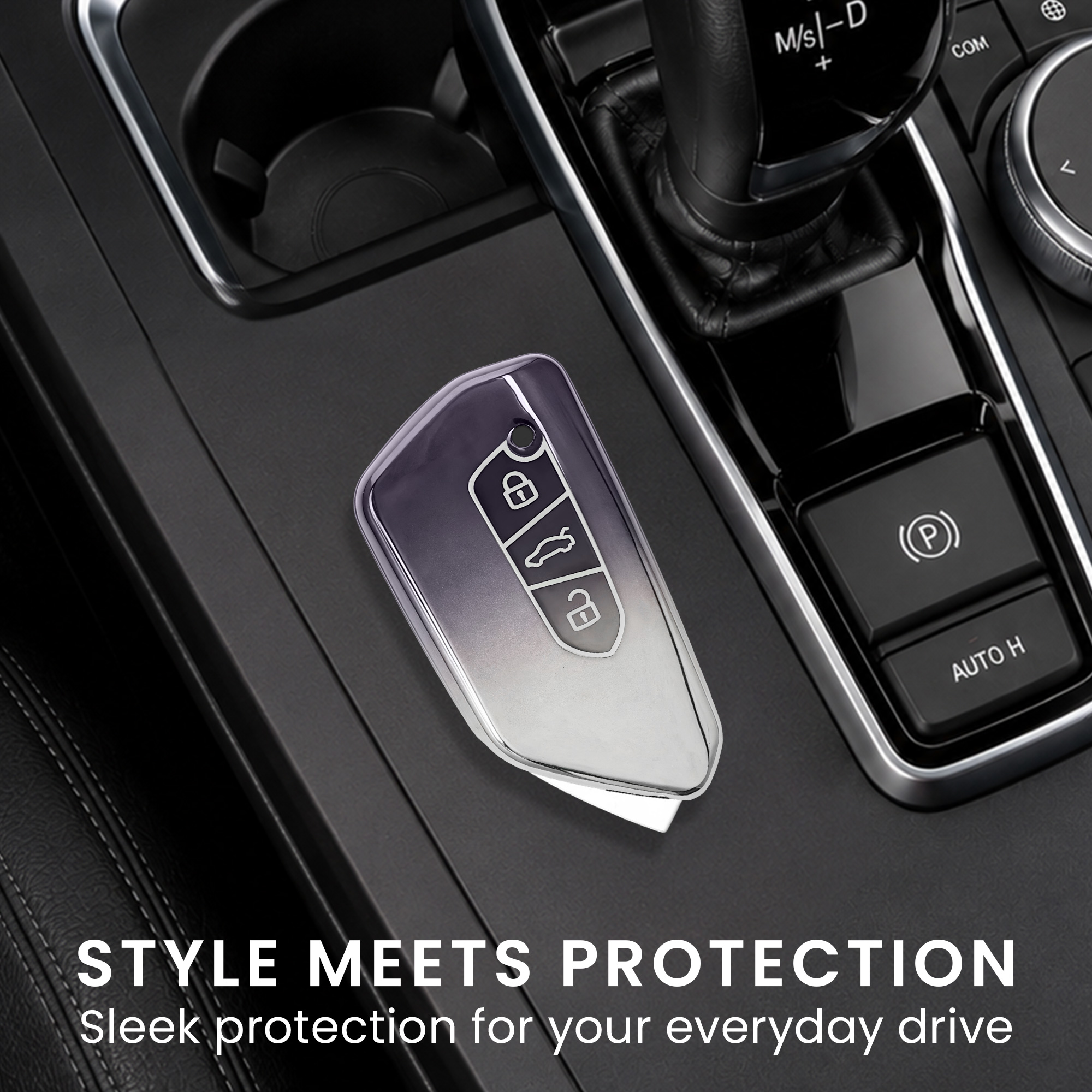 Pouzdro na klíč od auta kwmobile pro VW Golf 8, ID.3/ID.4/ID.5/ID.7, Seat/Škoda/Cupra - tmavě šedá / stříbrná