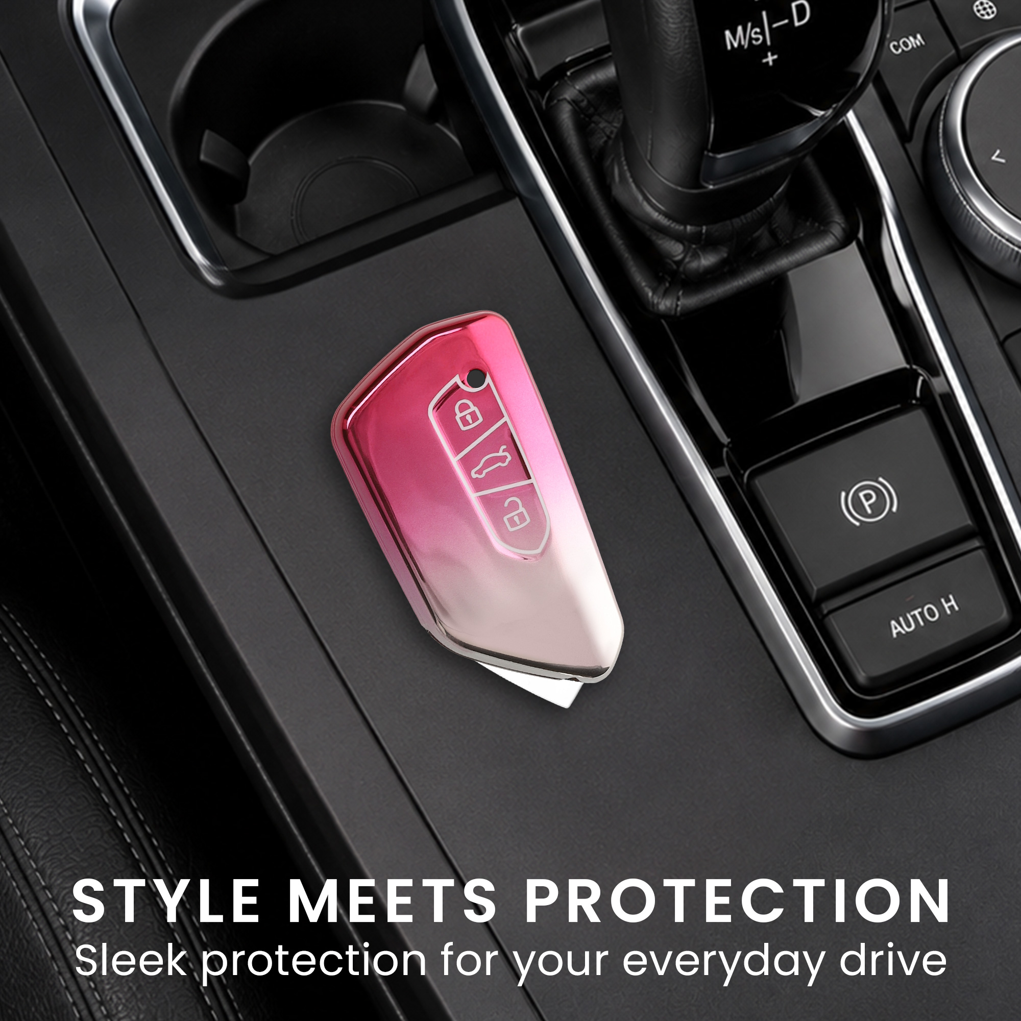 Pouzdro na klíč od auta kwmobile pro VW Golf 8, ID.3/ID.4/ID.5/ID.7, Seat/Škoda/Cupra - matně růžová / stříbrná