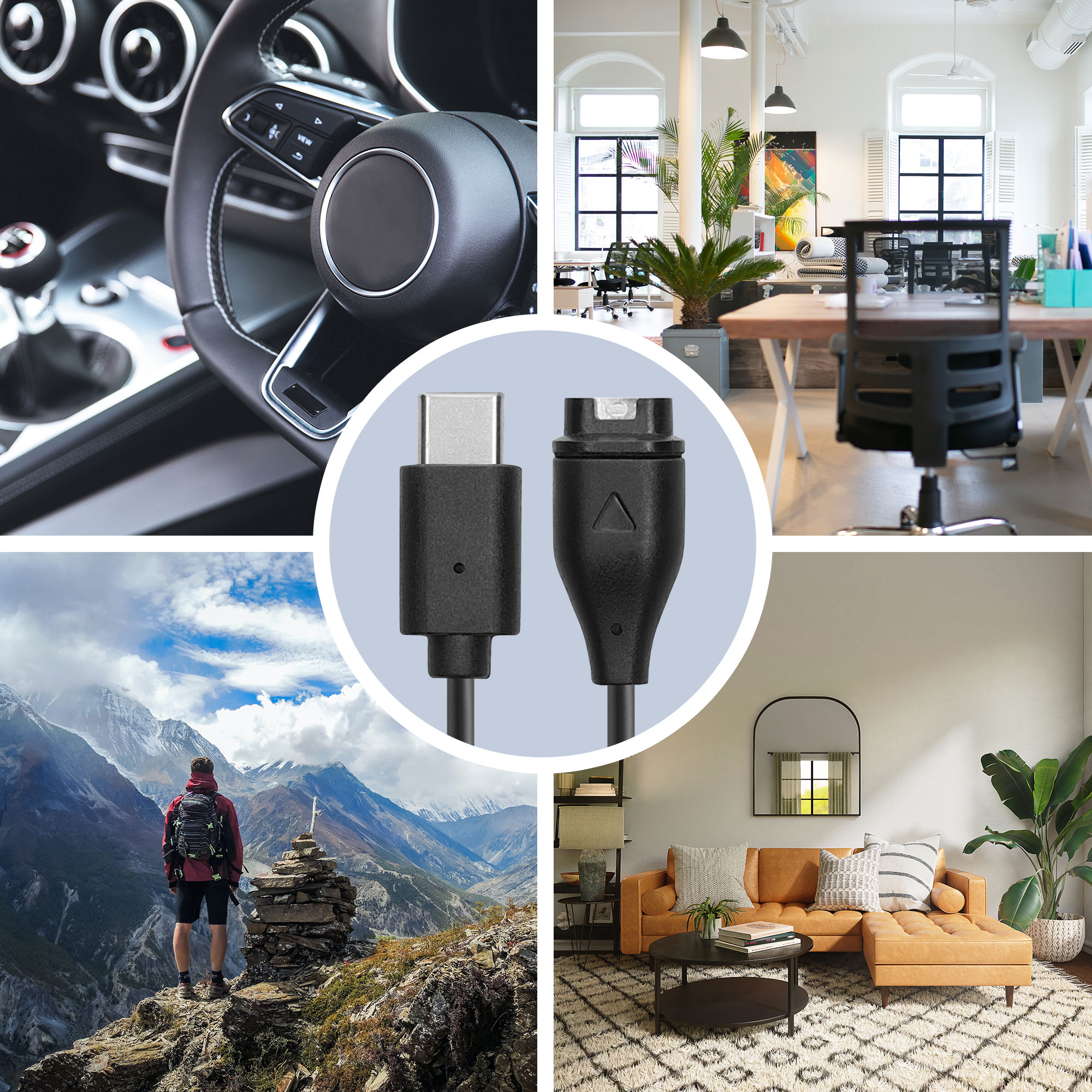 Nabíjecí kabel kwmobile pro Garmin vivomove 3S / vivoactive 4 4S 5 / Venu 3 / Venu 3S - černá
