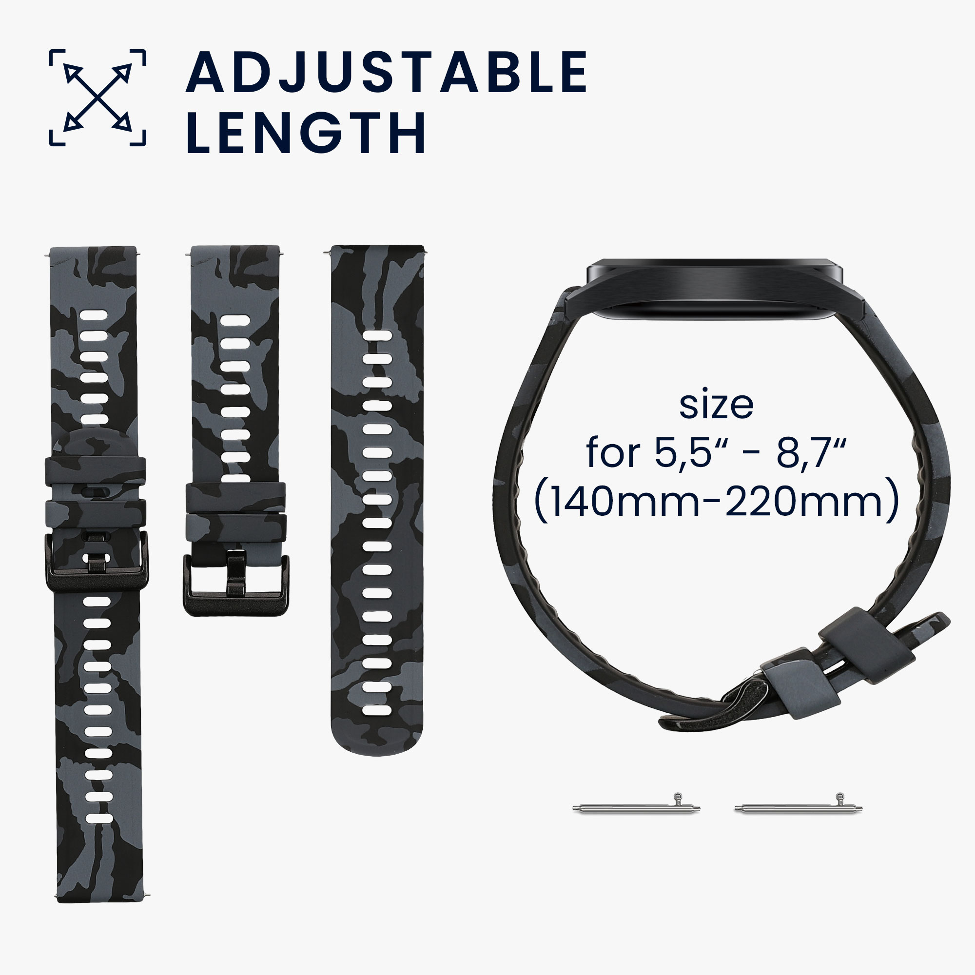 TPU silikonový řemínek pro Xiaomi Watch S4/S4 Sport/S3/S2/Watch S1 Active/Redmi Watch 5 Active kwmobile silikonové - camouflage tmavě šedá / černá / světle šedá