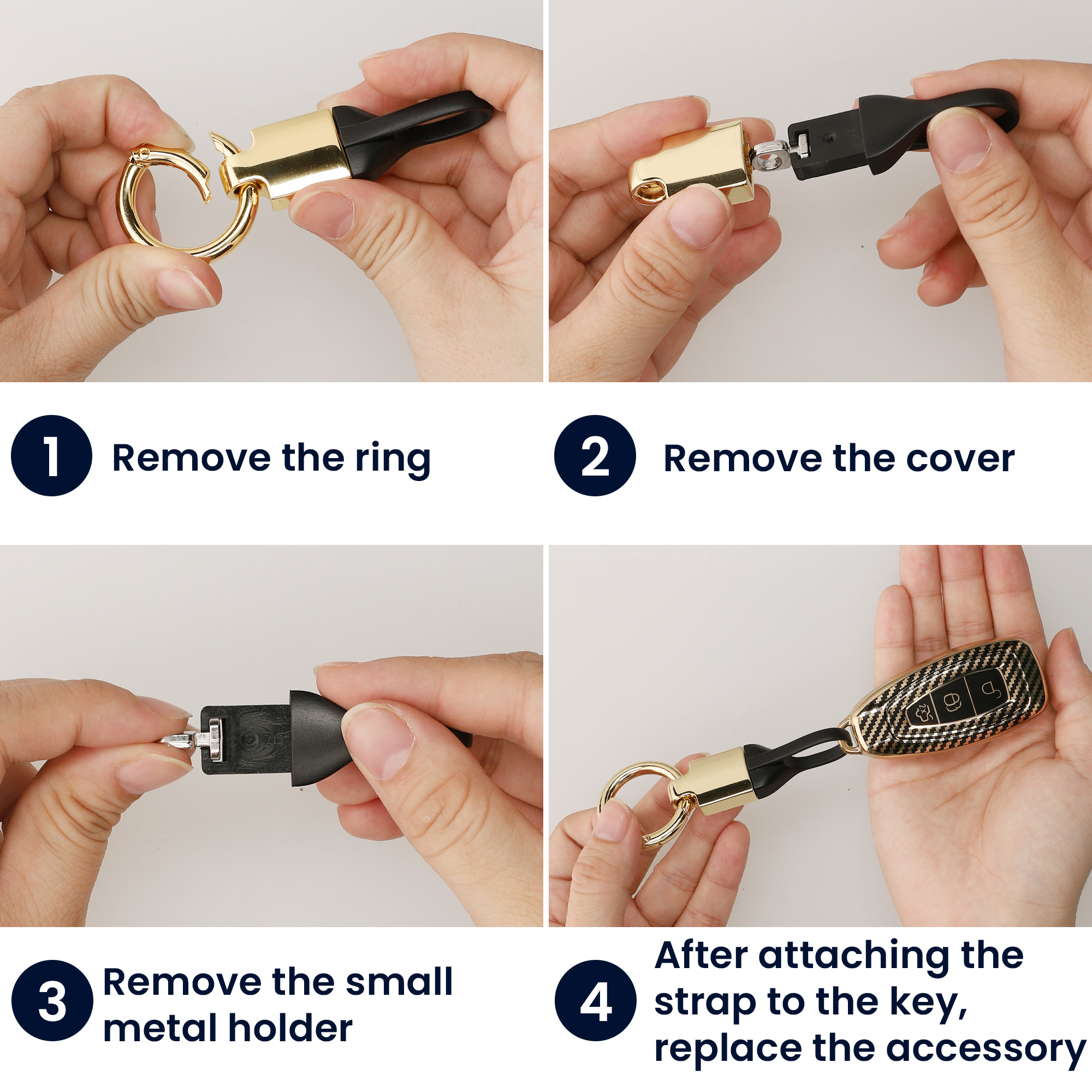 Obal na klíč BMW 3 tlačítka Smart Key kwmobile ‑ metalický karbon, zlatá / černá