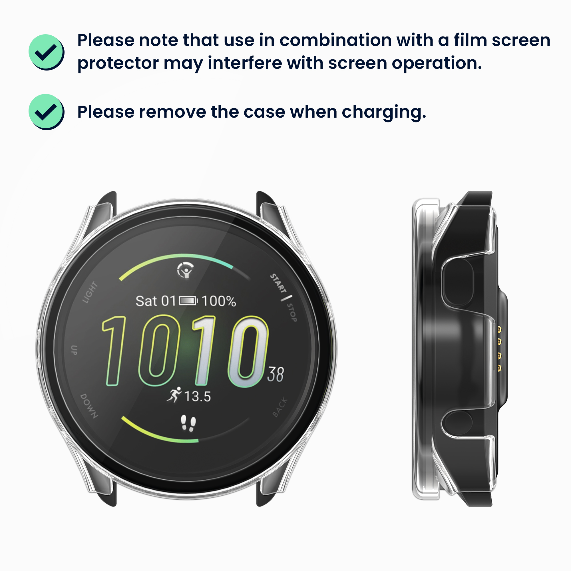 Ochranné kryty s tvrzeným sklem pro Garmin Forerunner 165 / Forerunner 165 Music kwmobile sada 2 ks - transparentní / černá