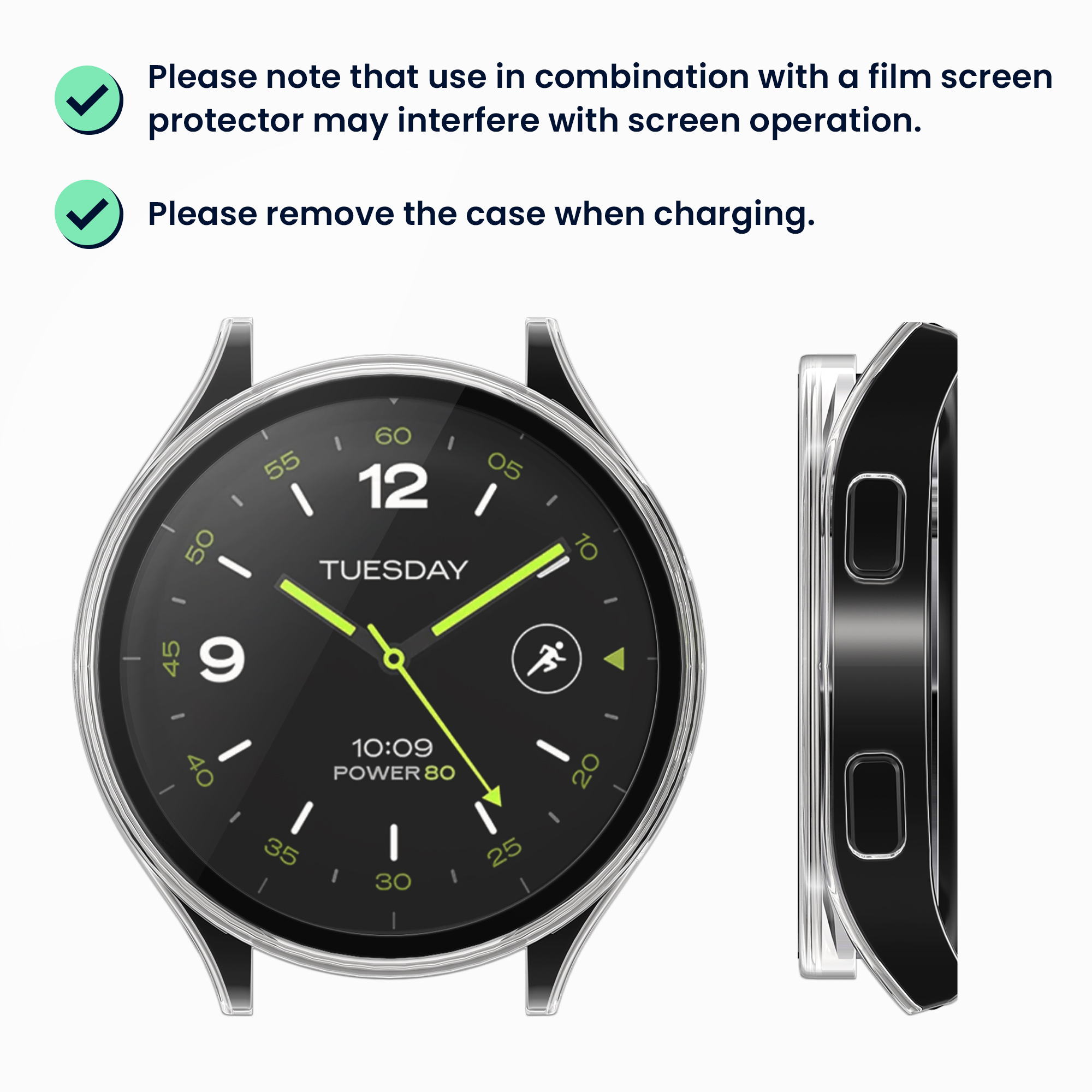 Kryt s ochranným sklem kwmobile pro Xiaomi Watch 2 - 2 ks - transparentní / černá