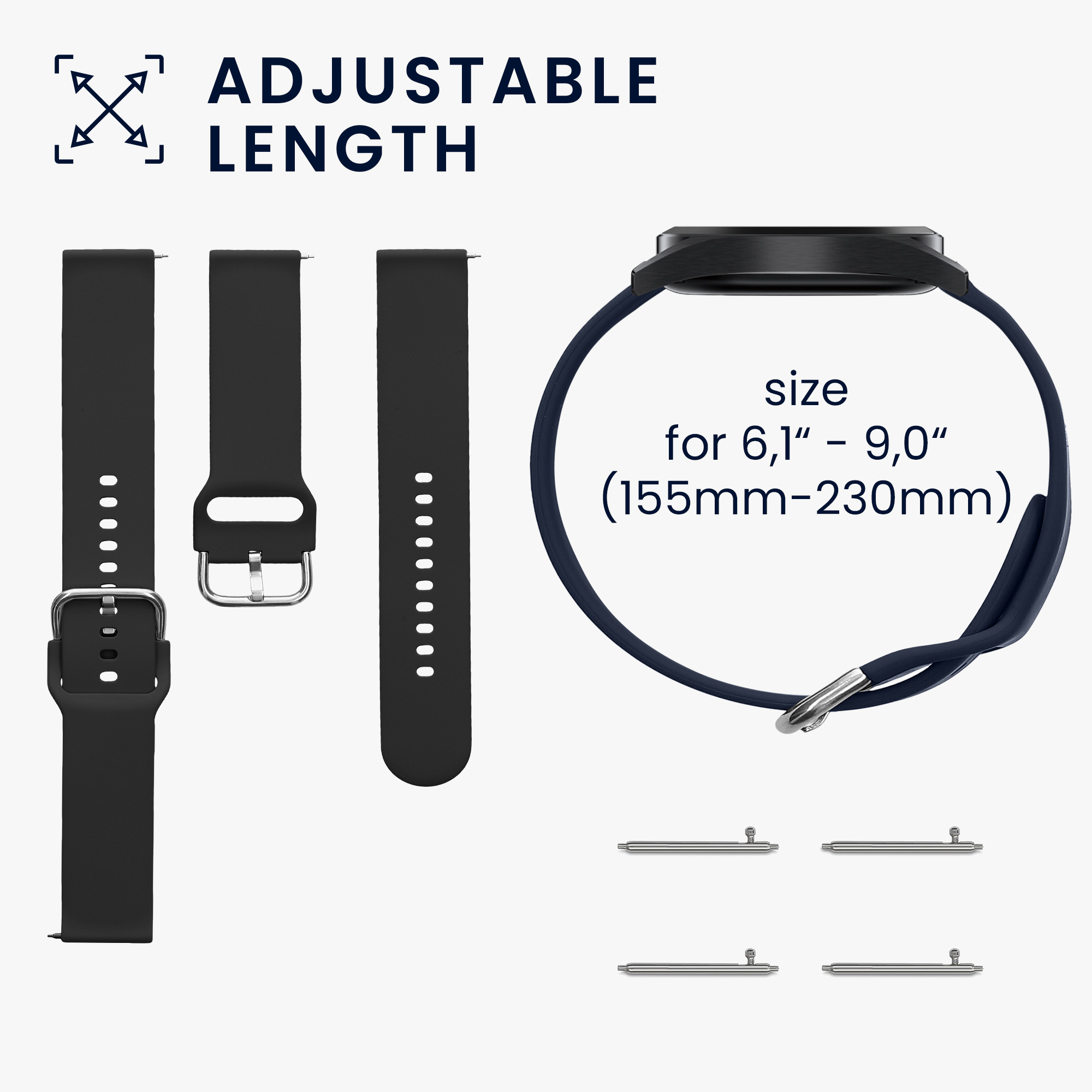Řemínek kwmobile pro Xiaomi Watch 2 / OPPO Watch X / Oneplus 2 - 2 ks - černá / tmavě modrá