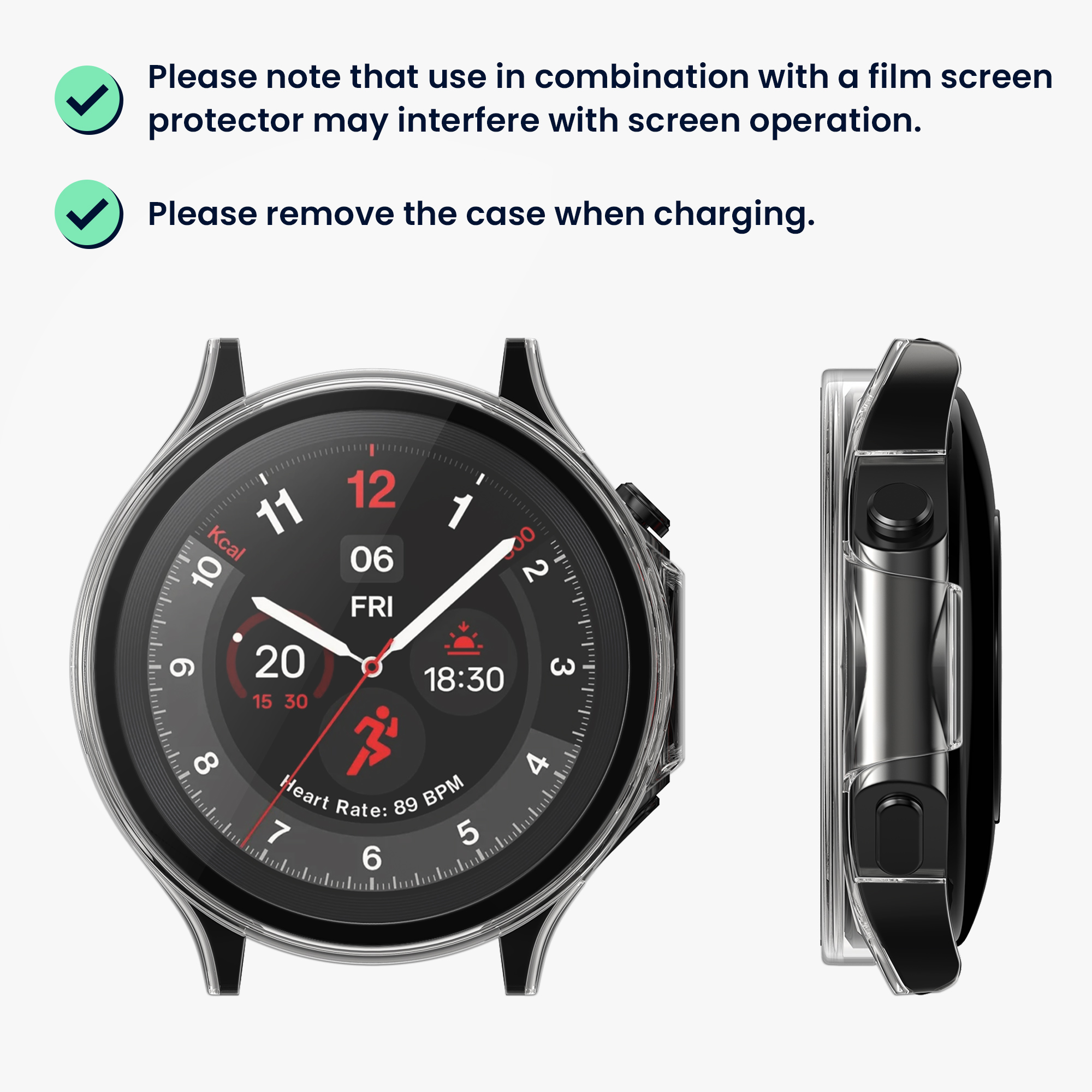 Kryt s ochranným sklem kwmobile pro OnePlus Watch 2 / OPPO Watch X - 2 ks - transparentní / černá
