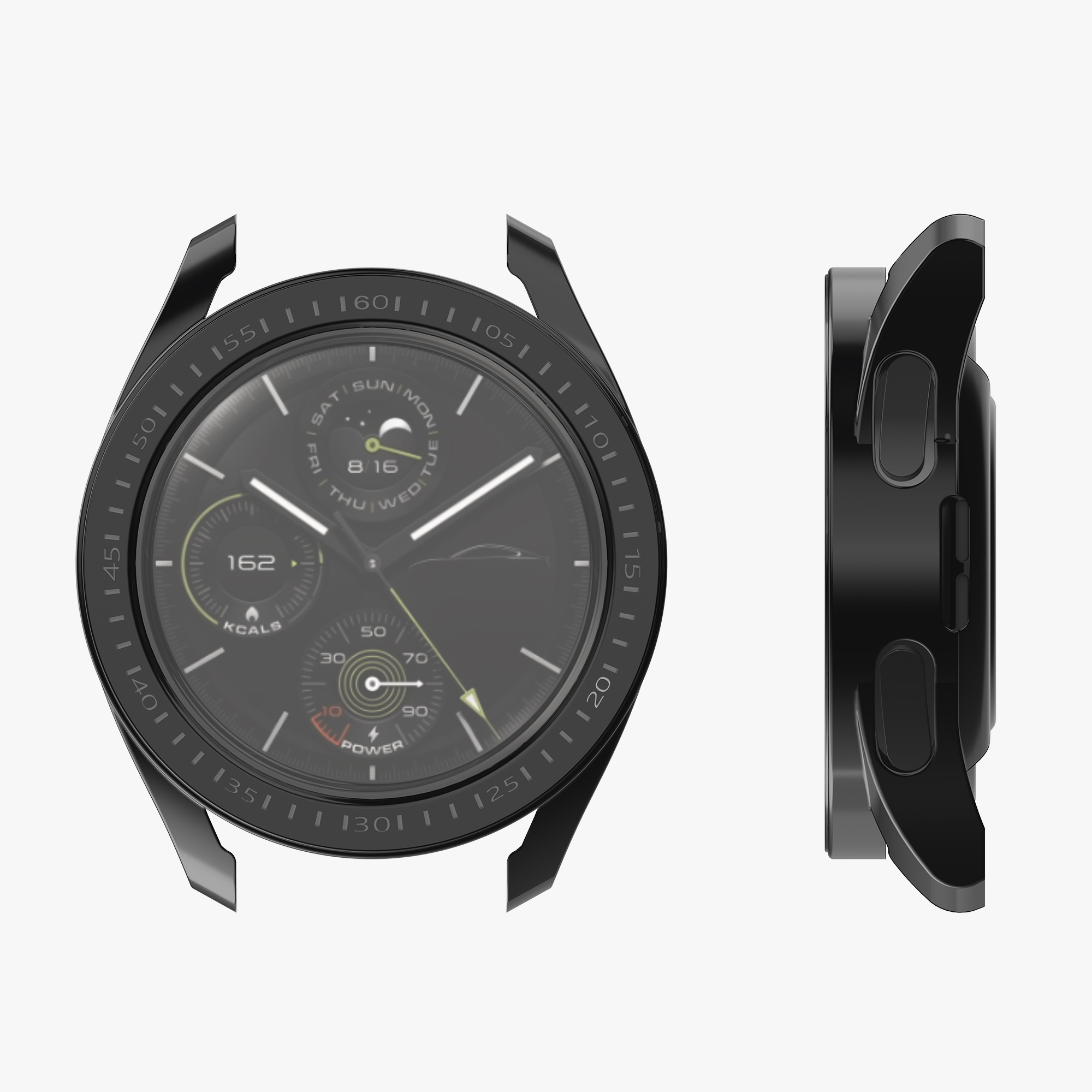 Ochranný kryt se sklem na hodinky kwmobile pro Xiaomi Watch S3, černá / stříbrná, 2 ks