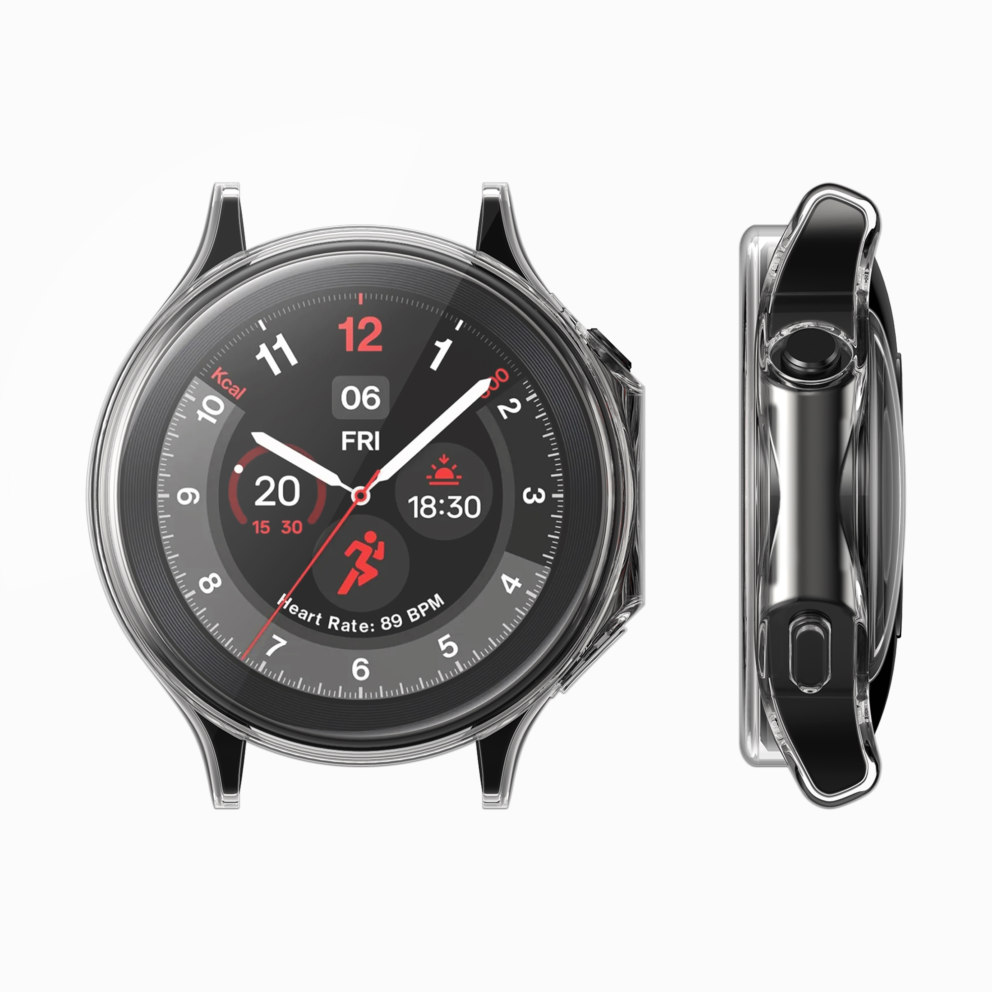 Kryt s ochranným sklem kwmobile pro OnePlus Watch 2 / OPPO Watch X - 2 ks - transparentní / černá