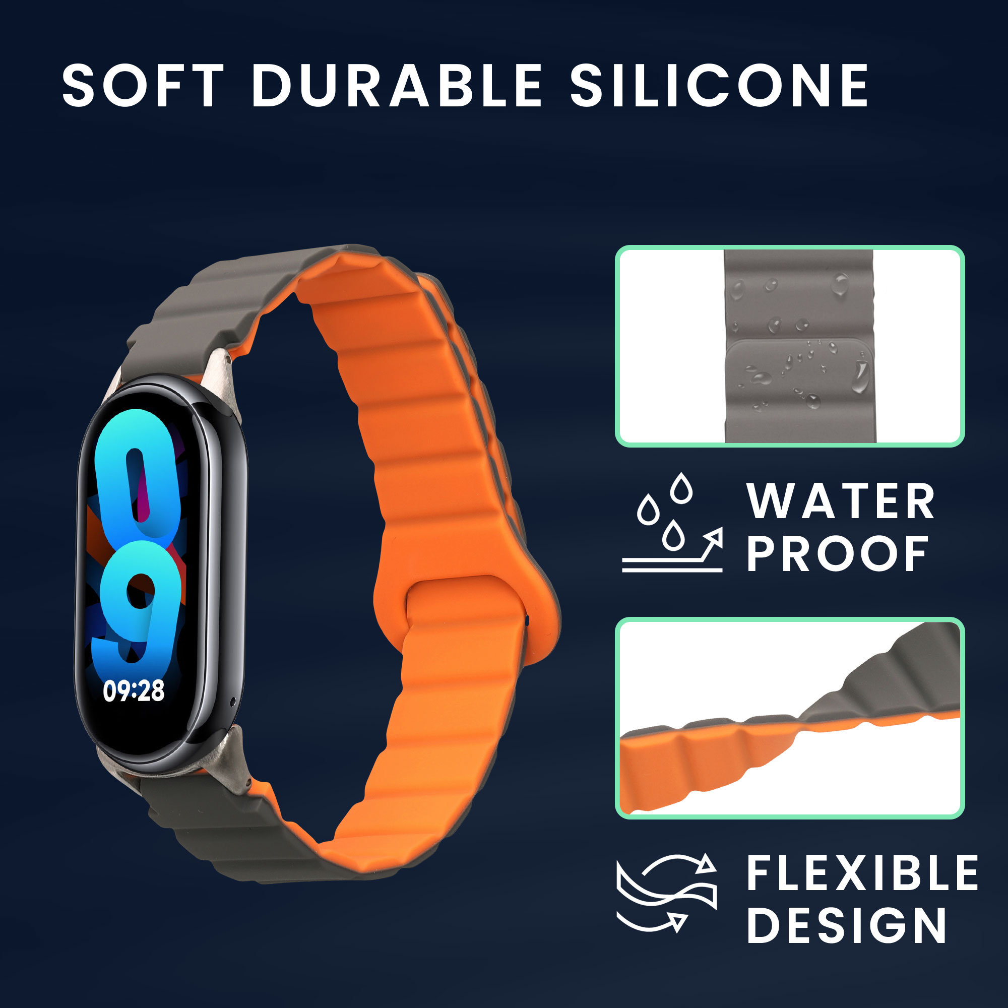 Řemínek pro Xiaomi Mi Band 10 / Mi Band 9 / 8 kwmobile silikonové - šedá / oranžová
