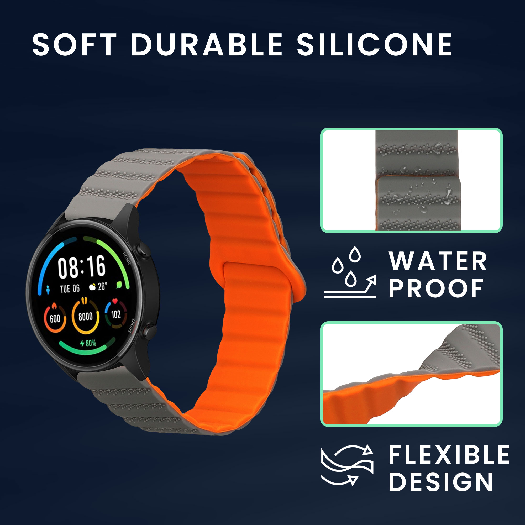 Řemínek kwmobile pro Xiaomi Mi Watch Color Sport / S1 Active - Šedá / oranžová