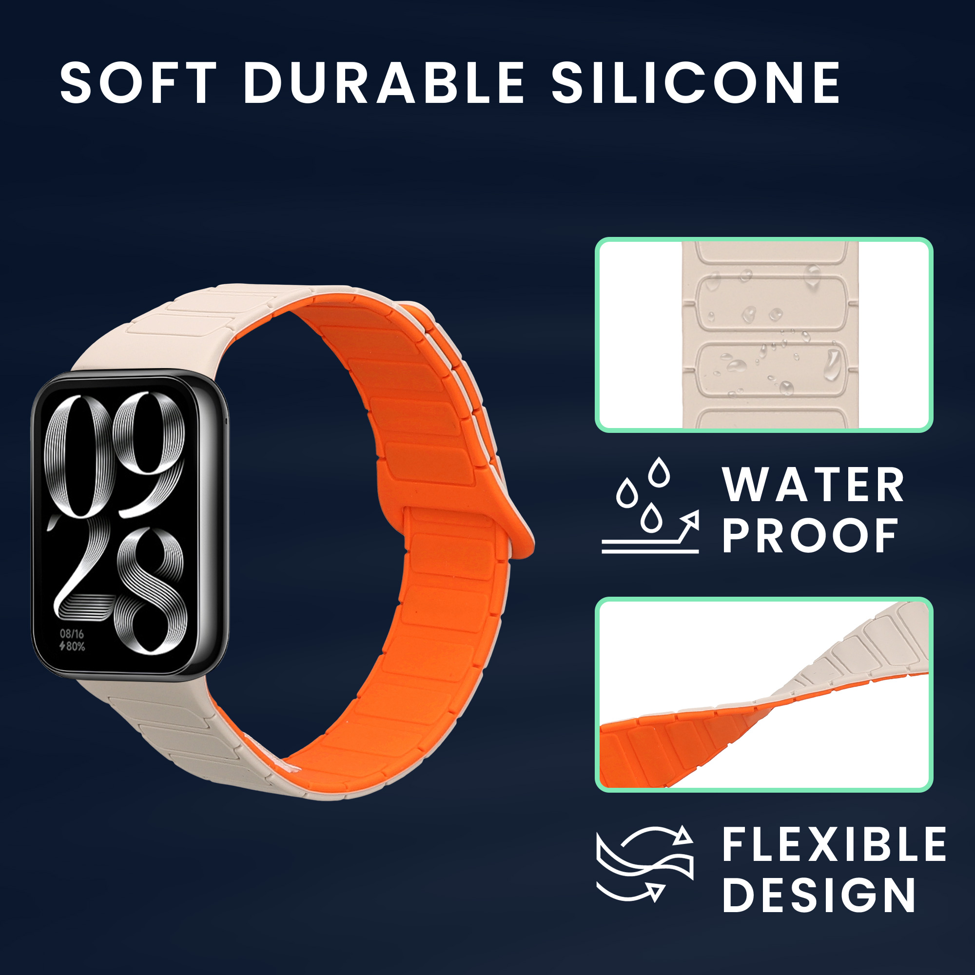 Řemínek pro Xiaomi Smart Band 8 Pro / Band 9 Pro / Redmi Watch 5 / Redmi Watch 4 kwmobile silikonové - bílá / oranžová