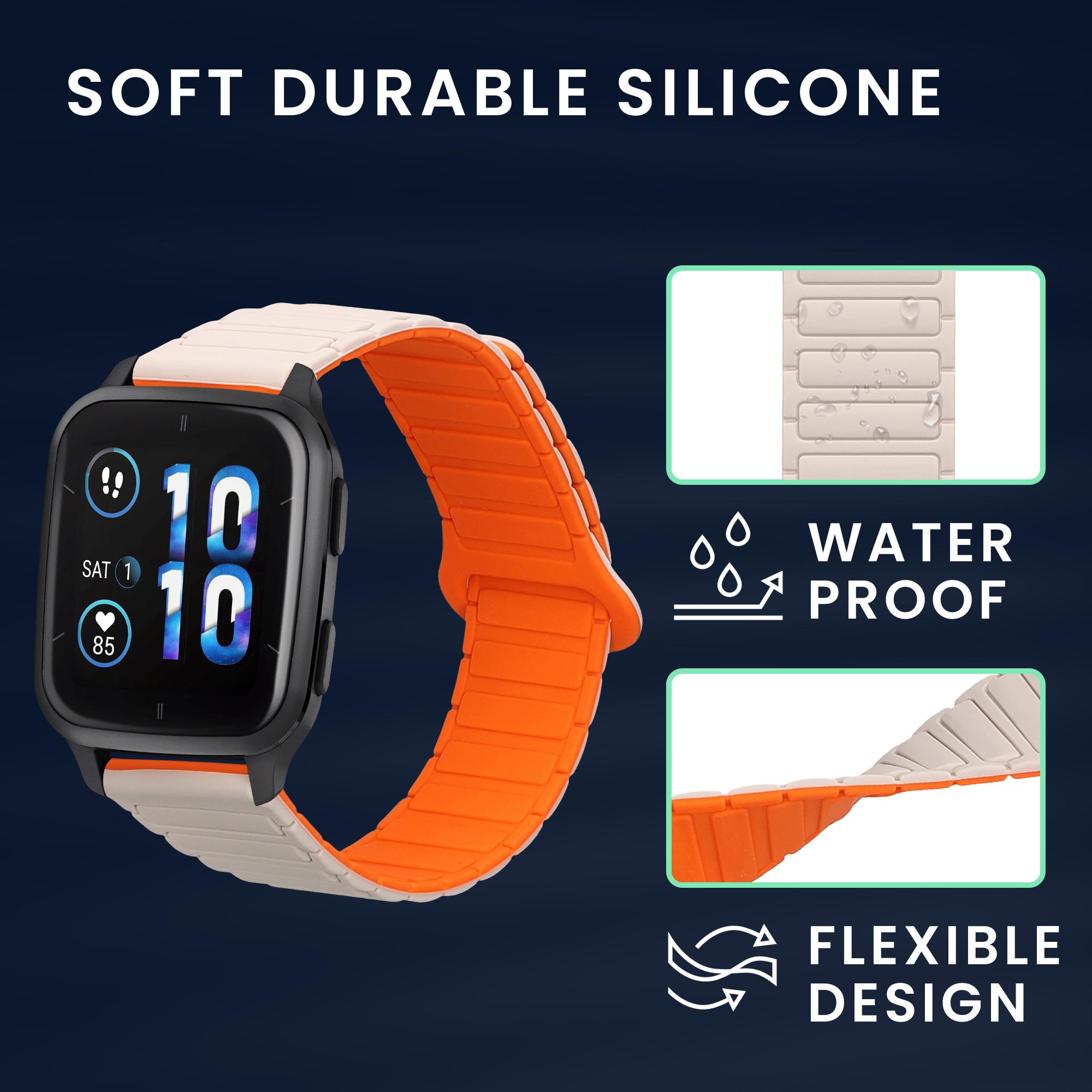 Řemínek kwmobile pro Garmin Venu Sq 2 Music / Sq 2 / Vivoactive 6 / Vivoactive 5 - bílá / oranžová