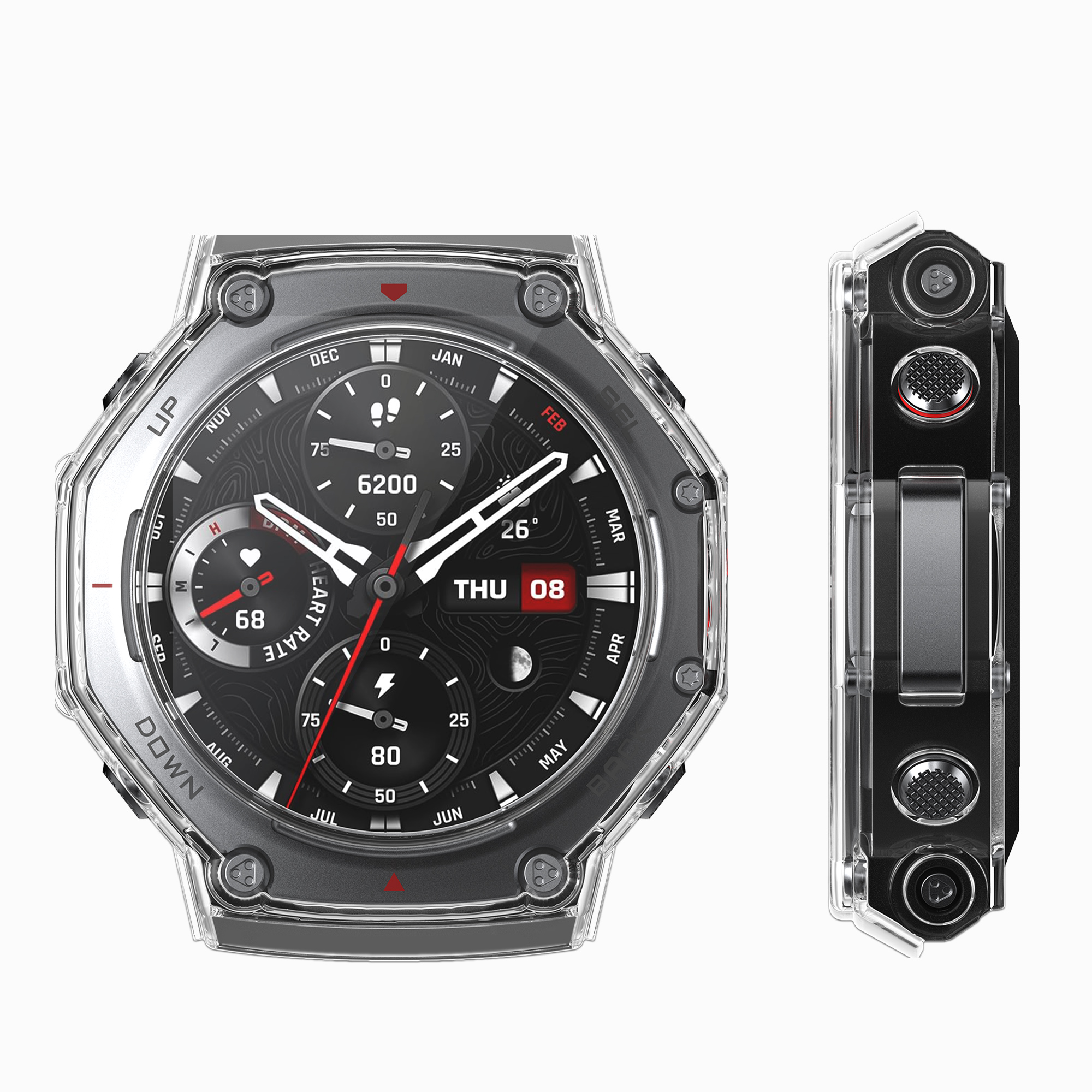 Ochranné rámečky pro Huami Amazfit T-Rex 3 kwmobile sada 2 ks - transparentní / černá