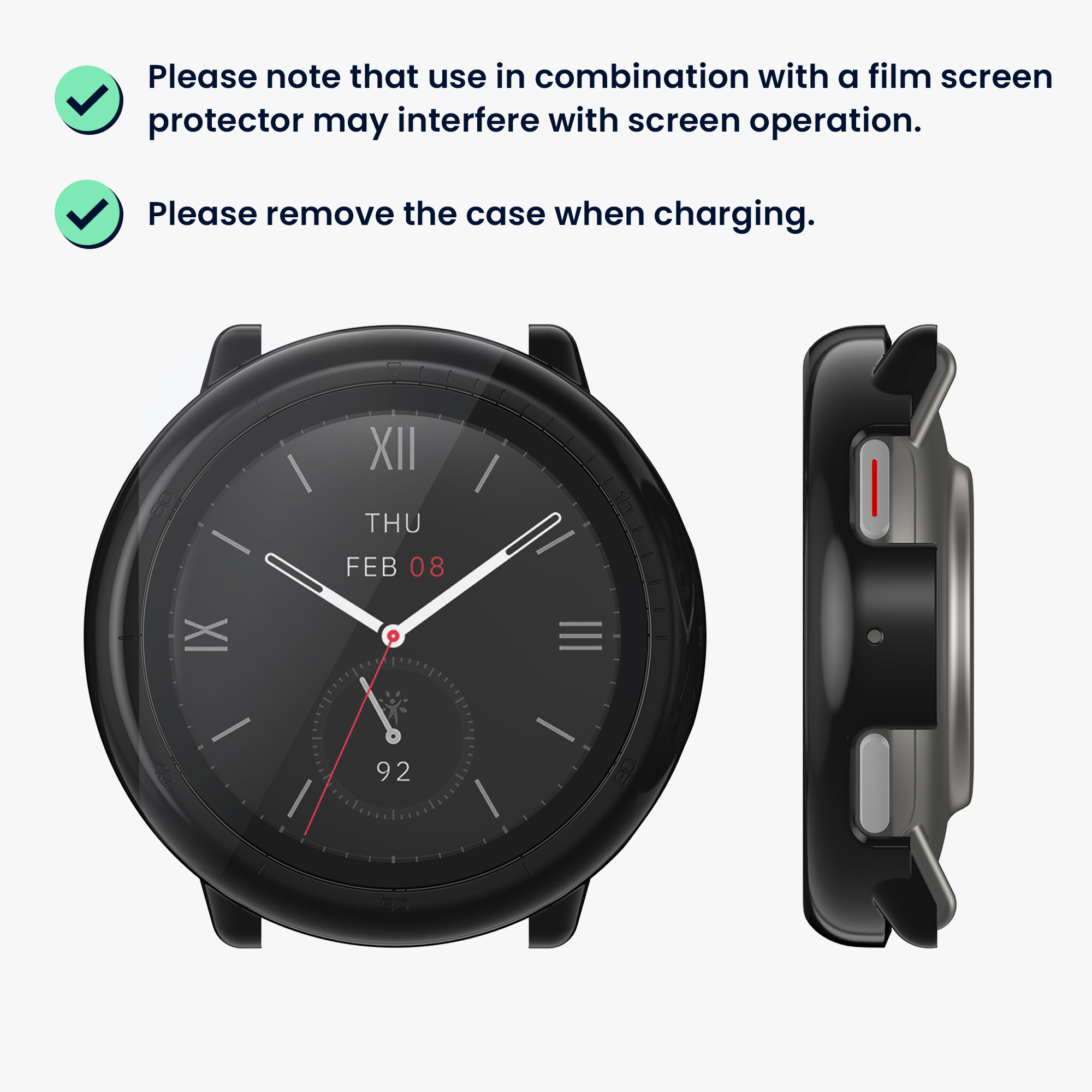 Sada 2 krytů s ochranou displeje pro Amazfit Active2 (A2437) kwmobile - černá a béžová