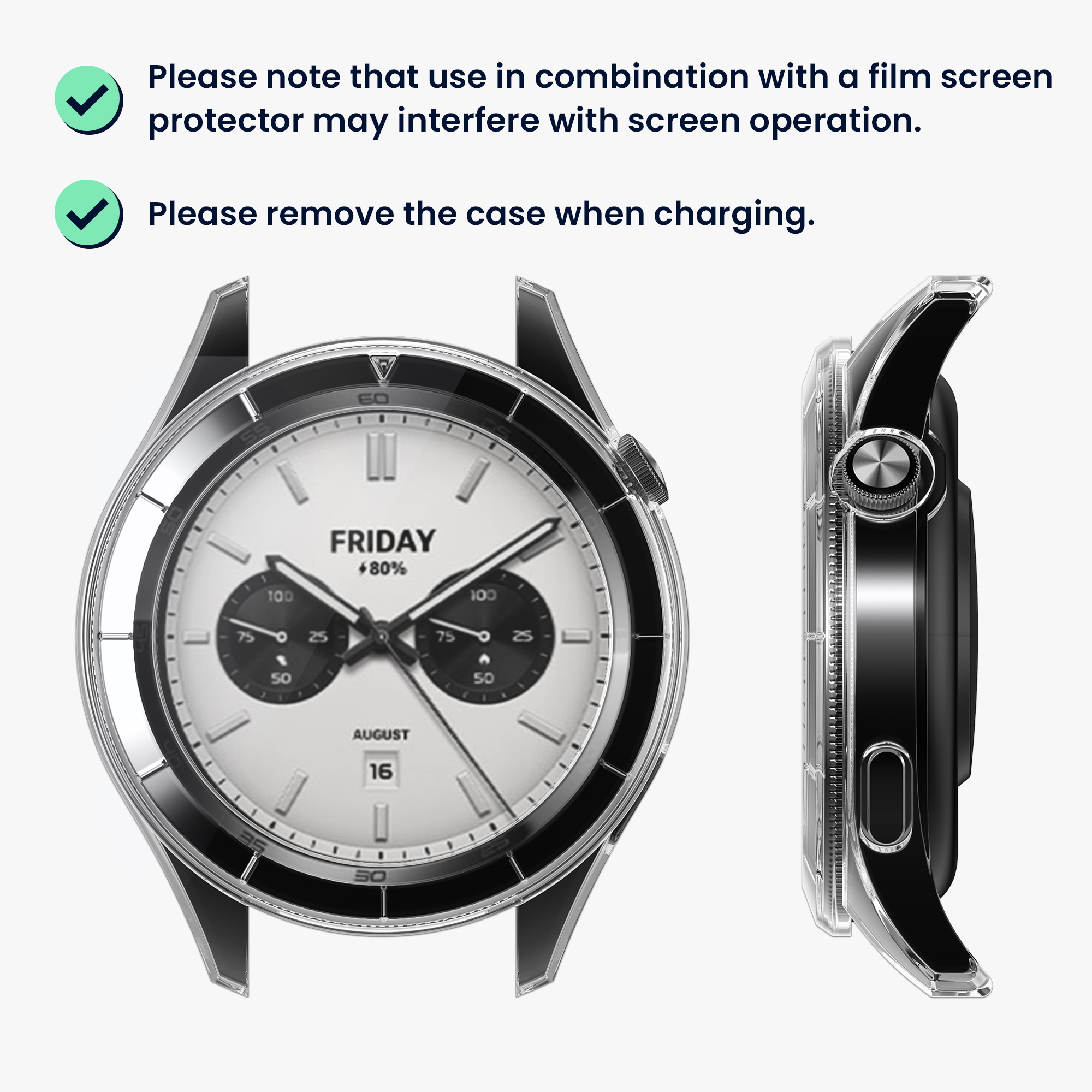 Ochranný kryt se sklem na hodinky kwmobile pro Xiaomi Watch S4 / Watch S4 eSIM, transparentní / černá, 2 ks