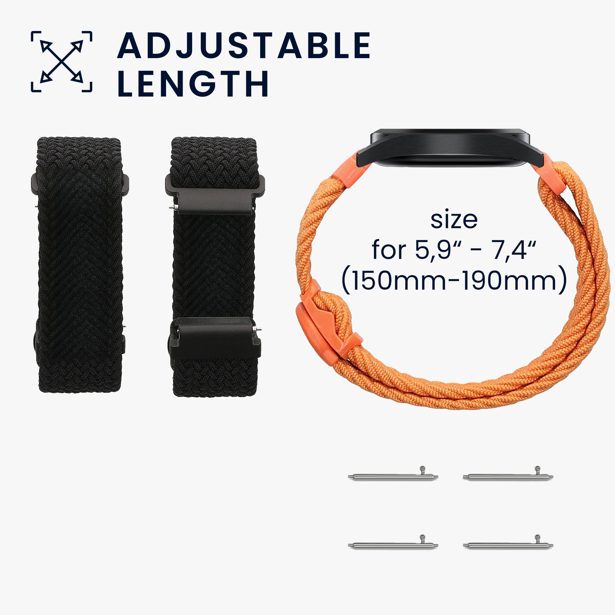 Řemínek na hodinky kwmobile nylonový pro CMF Watch Pro 2 / Watch Pro 1, černá / oranžová, 2 ks