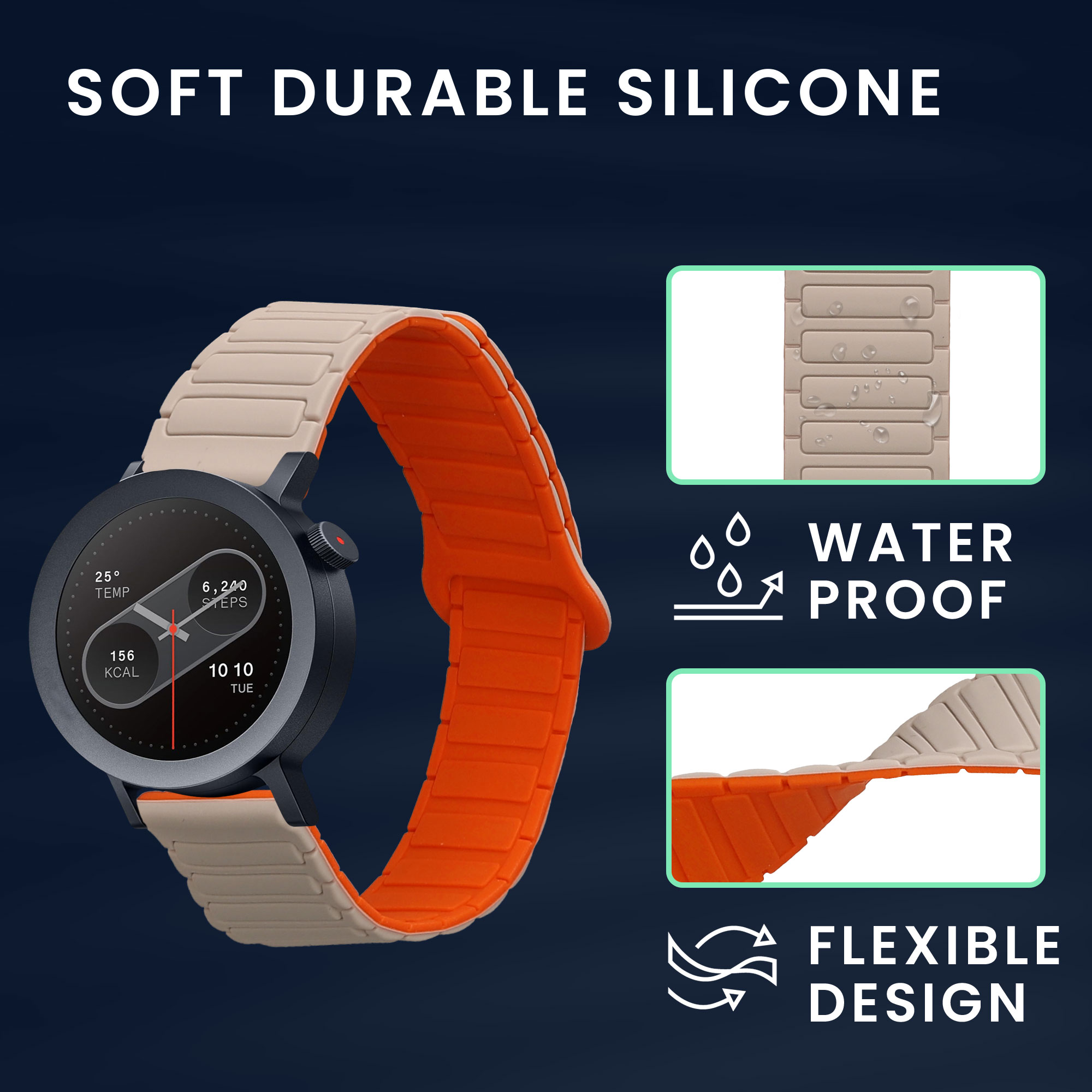 Řemínek na hodinky kwmobile silikonový pro CMF Watch Pro 2 / Watch Pro 1, béžová / oranžová