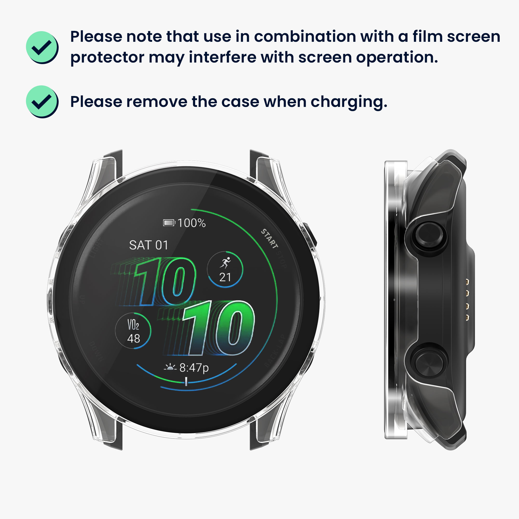 Tvrzené sklo s rámečkem Garmin Forerunner 570 42mm kwmobile 2 ks transparentní