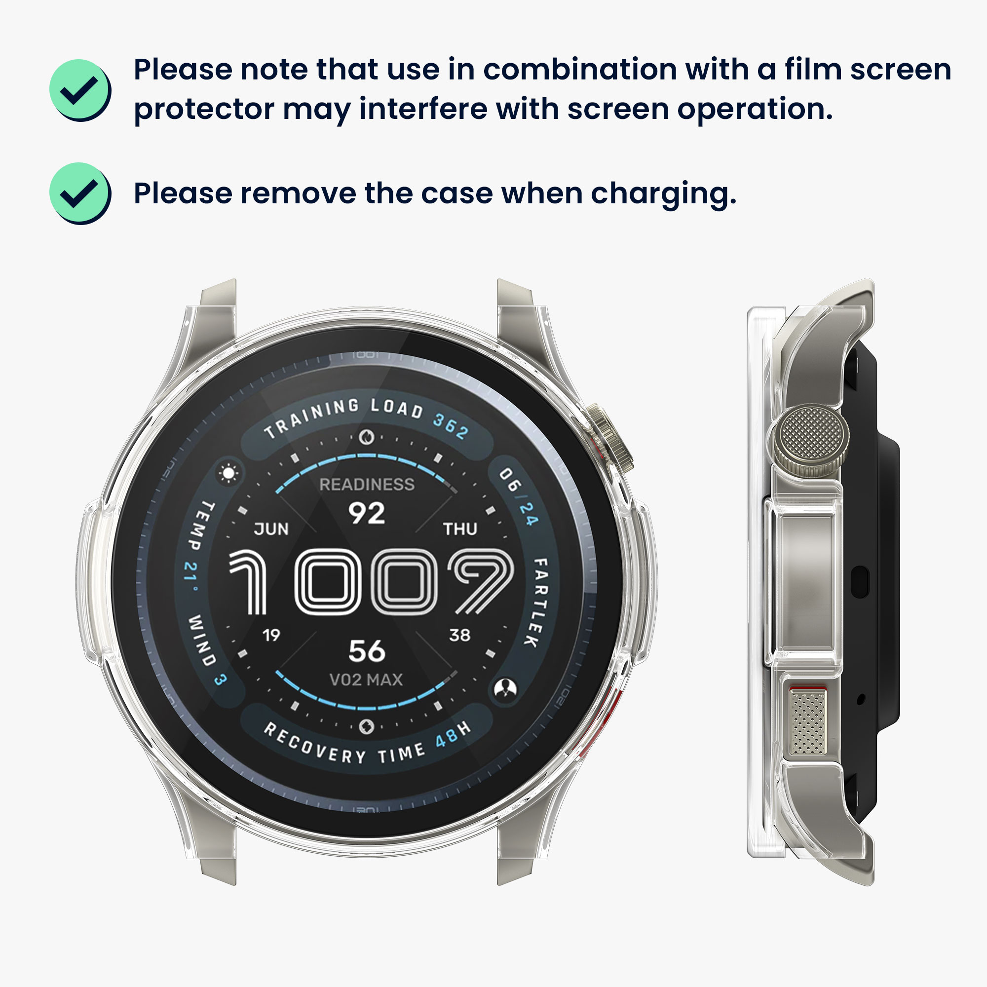 2x obal s tvrzeným ochranným sklem pro Amazfit Balance 2 A2429, plastový rámeček kwmobile ‑ čirá / černá