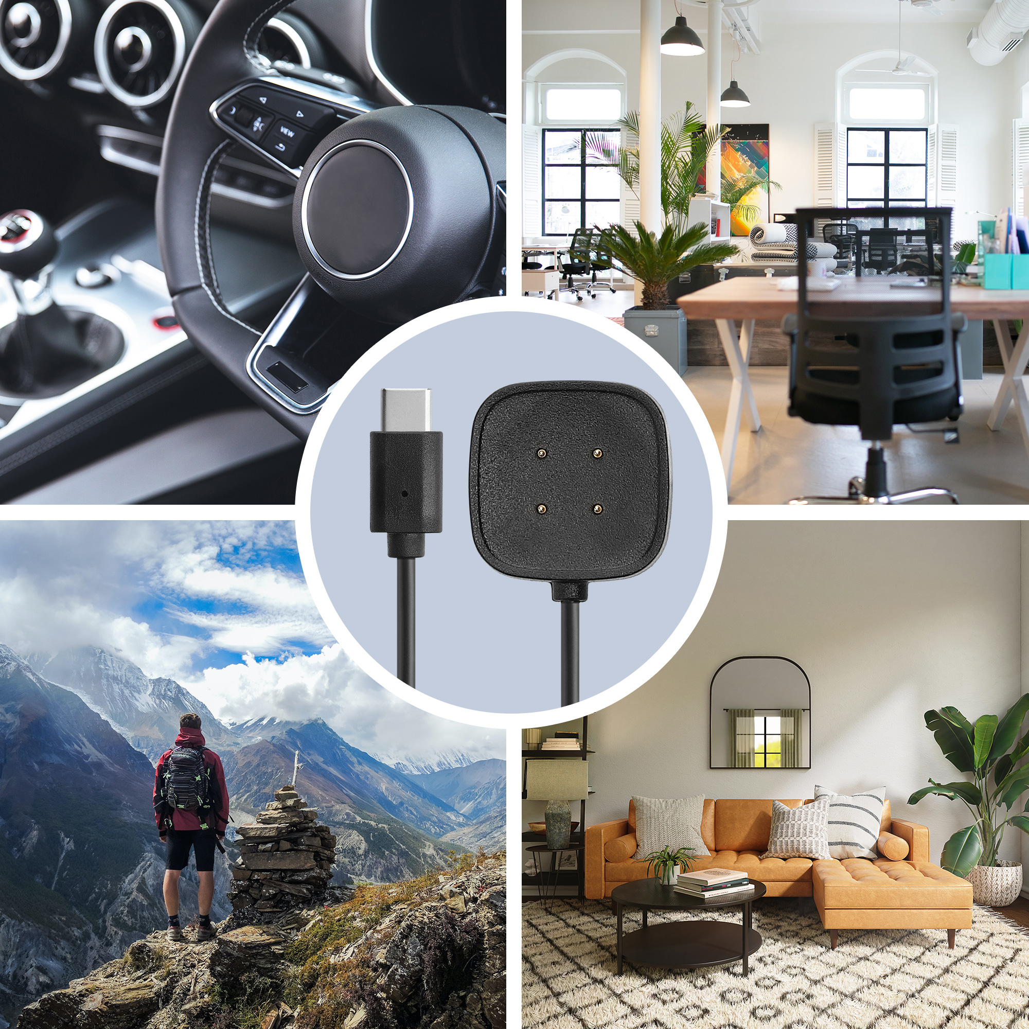 USB-C nabíjecí kabel pro chytré hodinky pro Fitbit Versa 4 / Sense 2 / Versa 3 / Sense kwmobile - černá